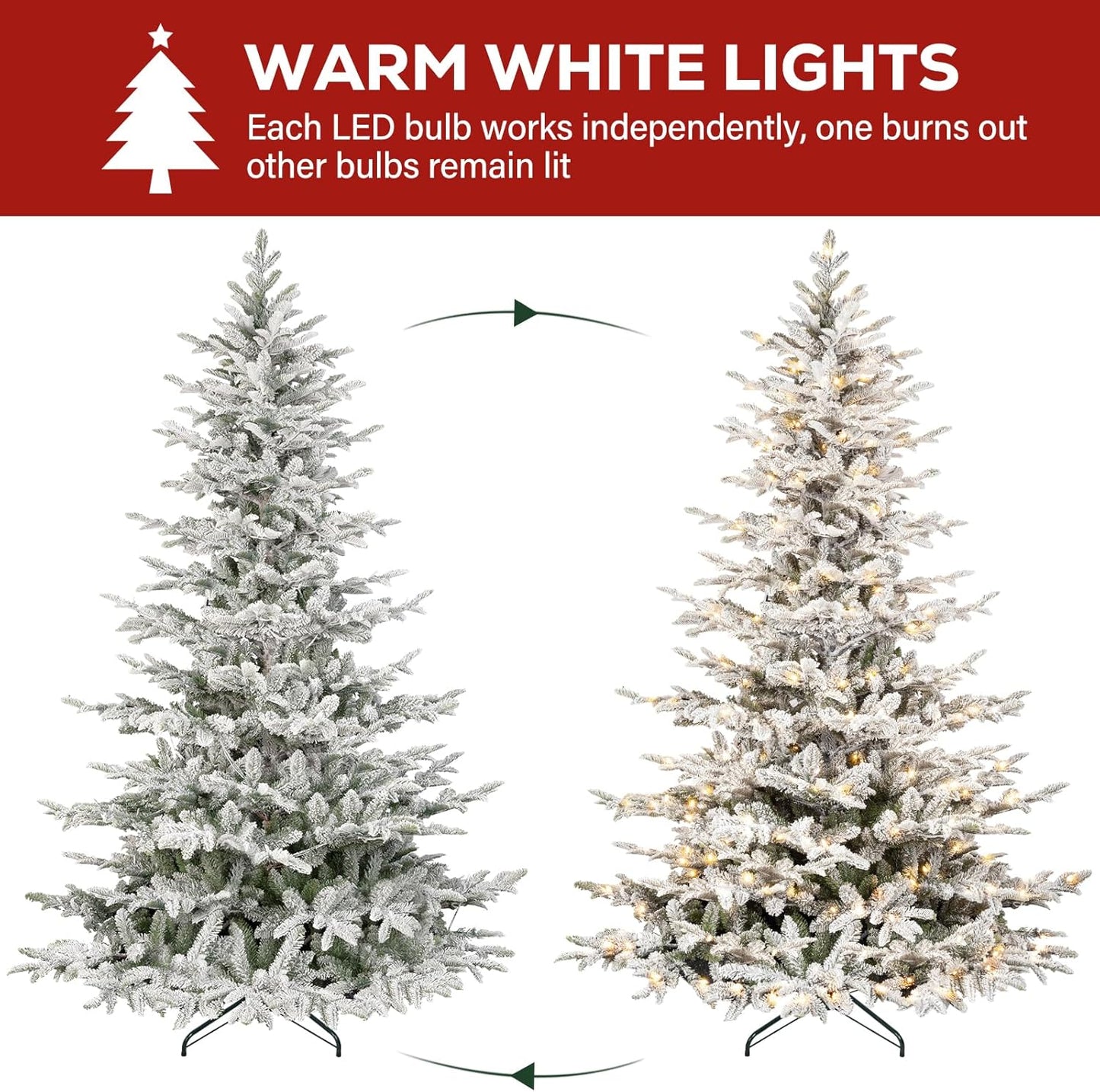 Hykolity 6 ft Snow Flocked Christmas Tree, Prelit Artificial Christmas Tree with 330 Warm White Lights, 797 PE&PVC Branch Tips, Metal Stand and Hinged Branches