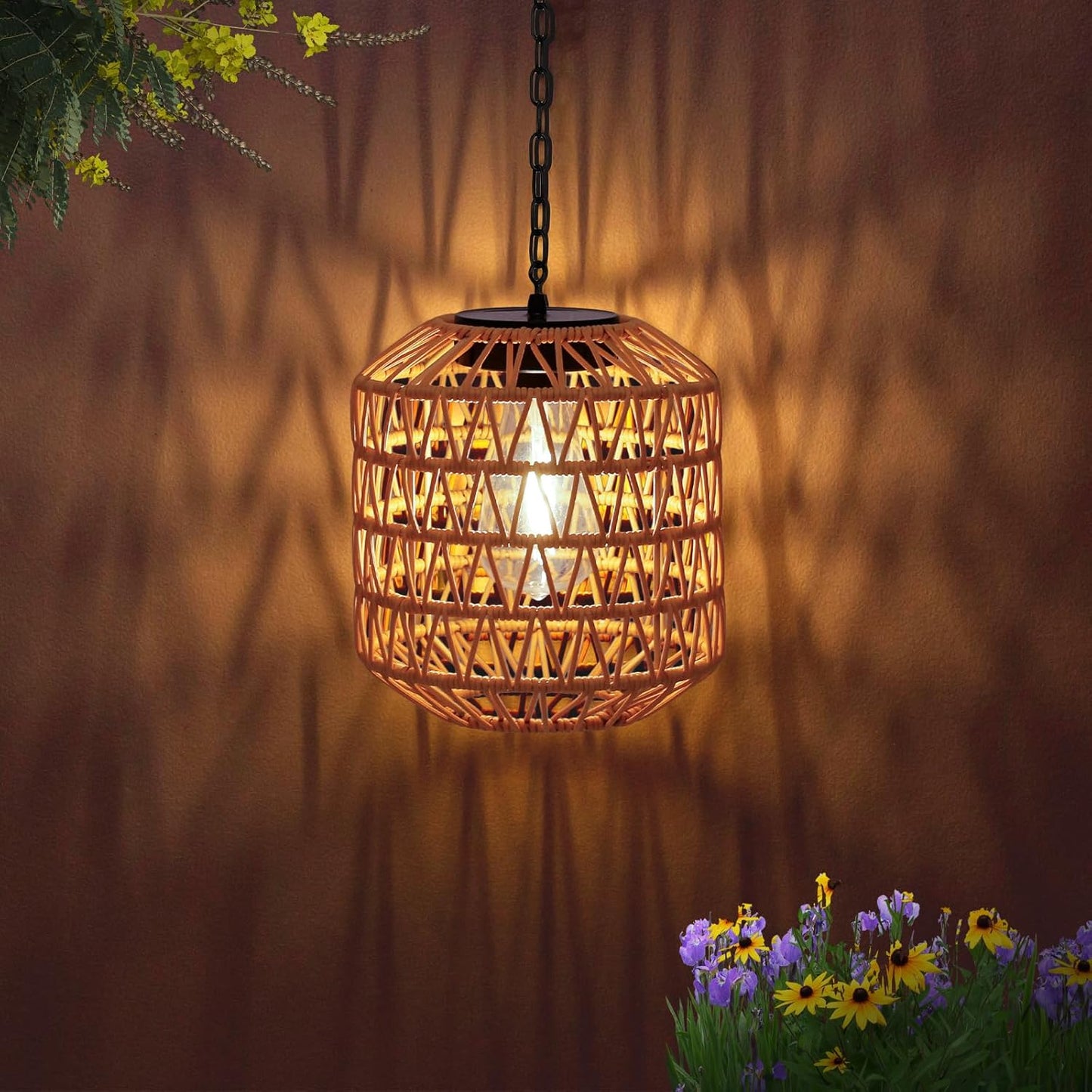 Livinlarge Solar Pendant Light Outdoor,Chandelier Hanging Lantern with Edison Bulb,Boho Solar Powered Lamps IP44 Waterproof for Gazebo Tree Porch Yard Porch Patio Garden Backyard Decorative