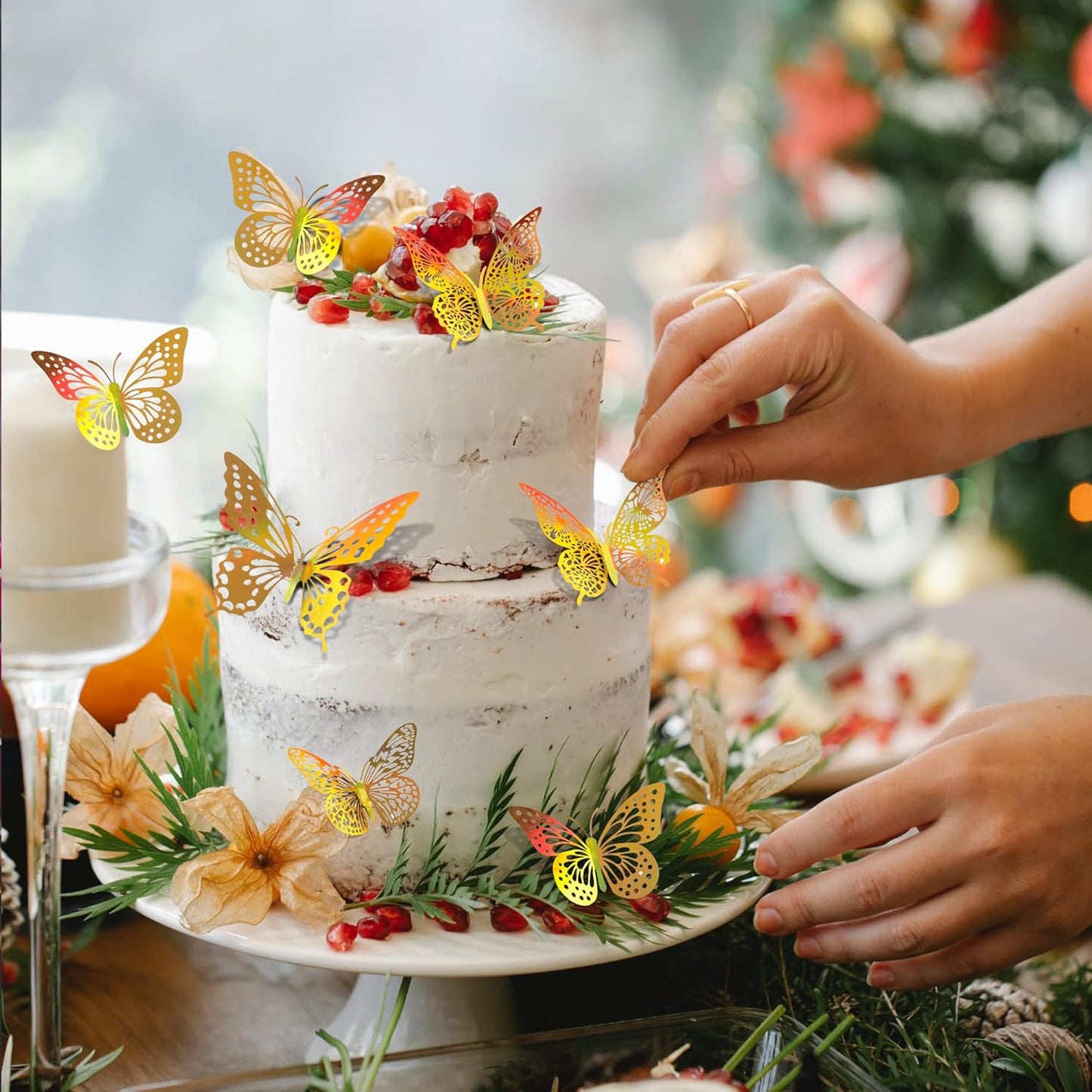 SAOROPEB 3D Butterfly Wall Decor - 48 Pcs, 4 Styles, 3 Sizes - Removable Gold Decorations for Birthday & Party Celebrations