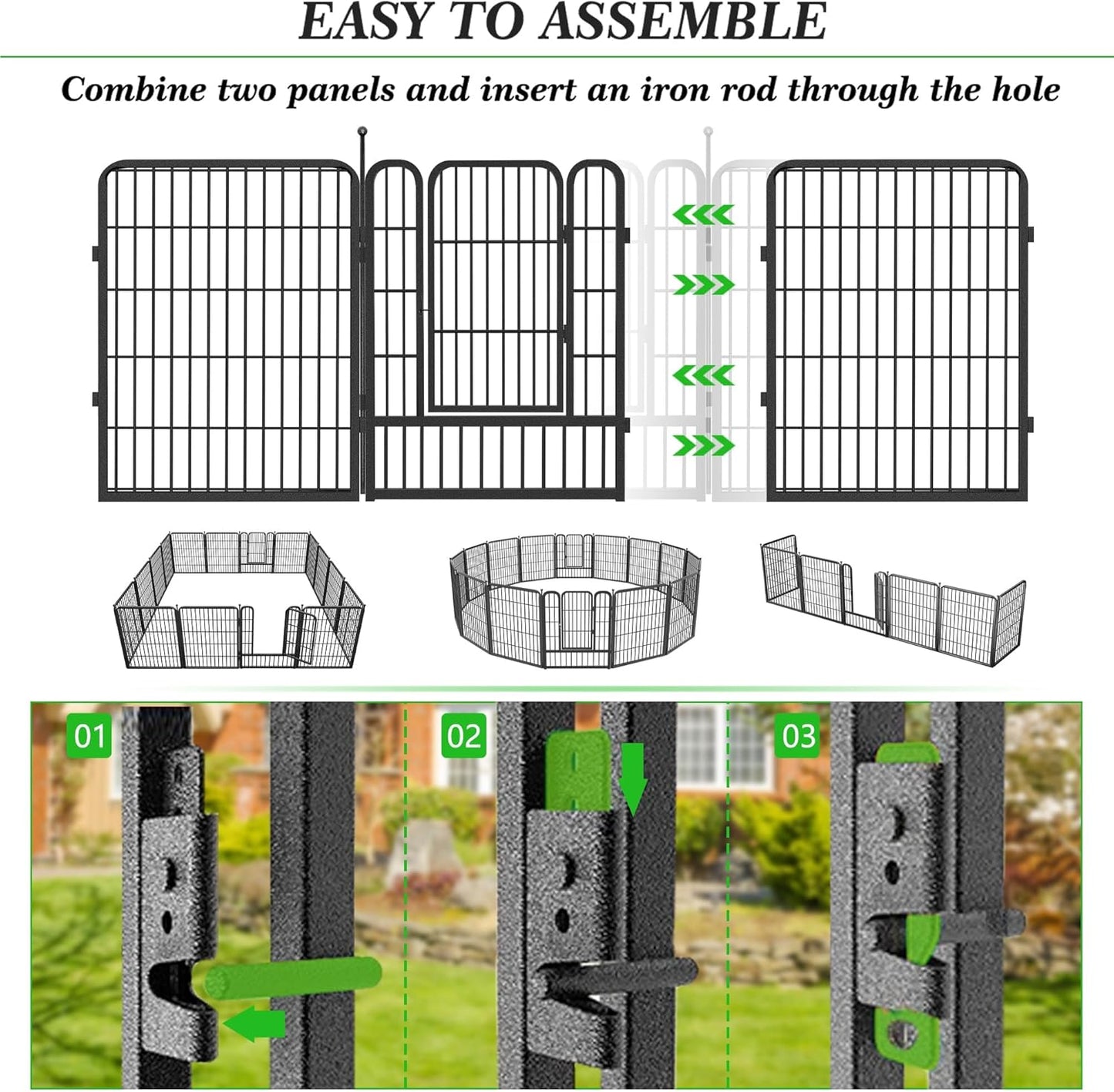 Decorative Black Metal Fencing Garden Fence with Gate, 82ft(L) 32in(H) 36 Fence Panels No Dig Fence Rustproof Animal Barrier Fence Temporary Dog Panels Fencing Outdoor
