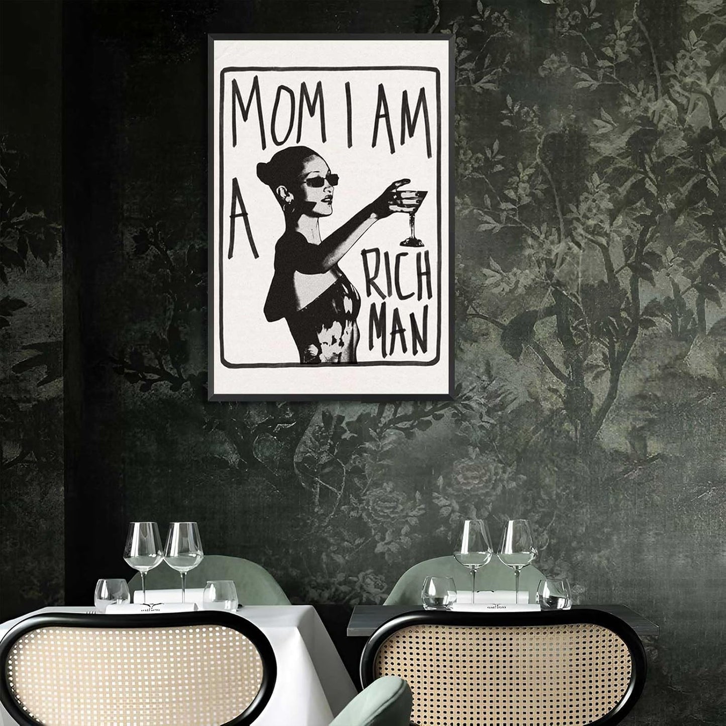 Mom I Am A Rich Man Aesthetic Retro Music Goblet Poster Feminist canvas Wall Art Vintage Bar Cart Wall Decor Preppy Dorm Decor Unique Wall Art prints painting 24x36in Framed