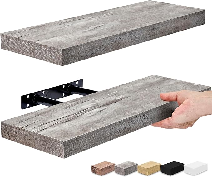 Sorbus Floating Shelves for Wall, Bathroom Shelves Wall Mounted for Kitchen, Bedroom, Bathroom Storage Over Toilet, Hanging Book Shelf for Wall Home Decor Living Room (Gray, 2 Pack)