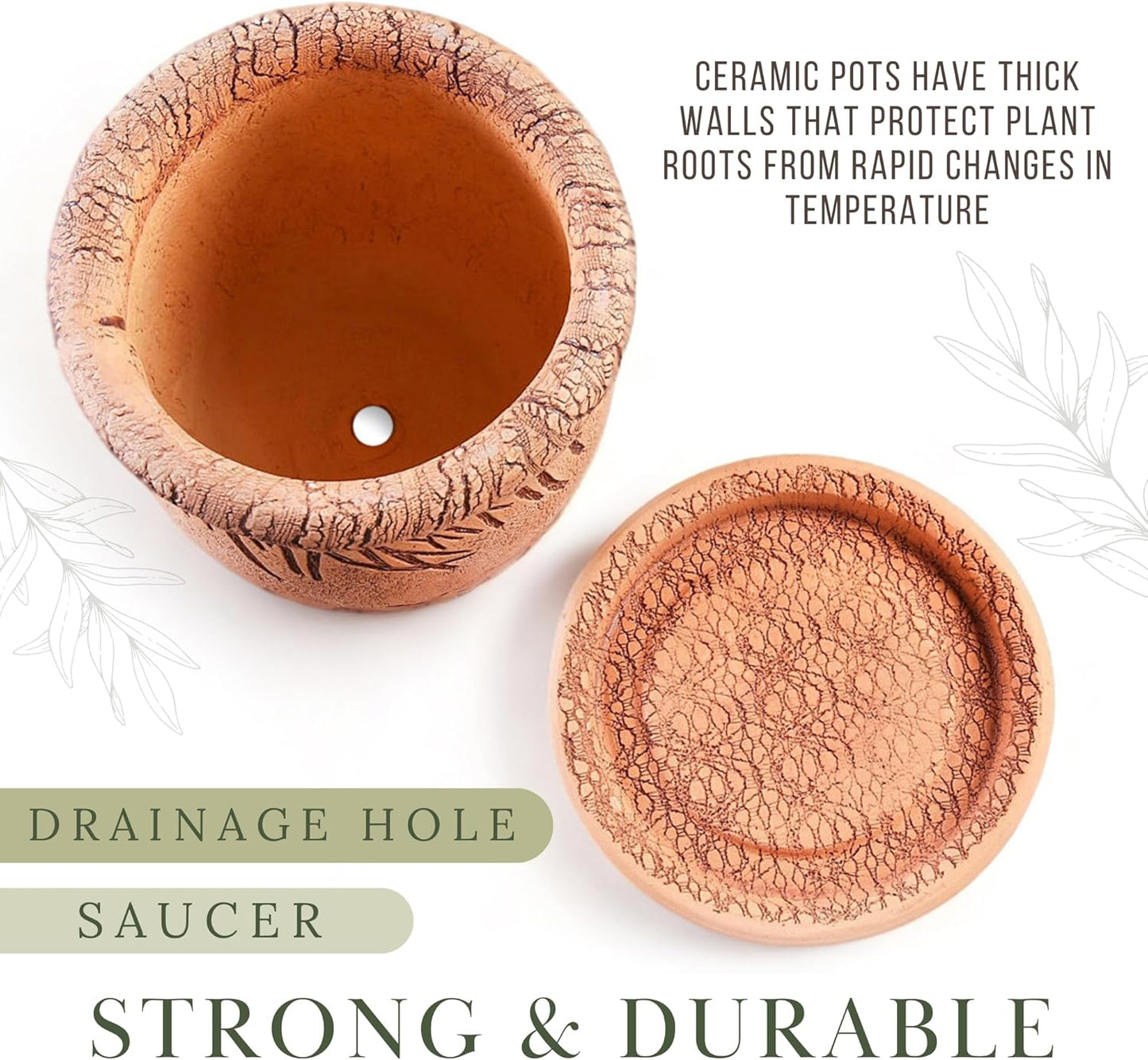 Ceramic Pot with Drainage Hole and Saucer, Plant Pots, Modern Decorative Planters for House Plants Indoor Flowers Plants, Cute Flower Pot - Gifts (Cats (3 L))