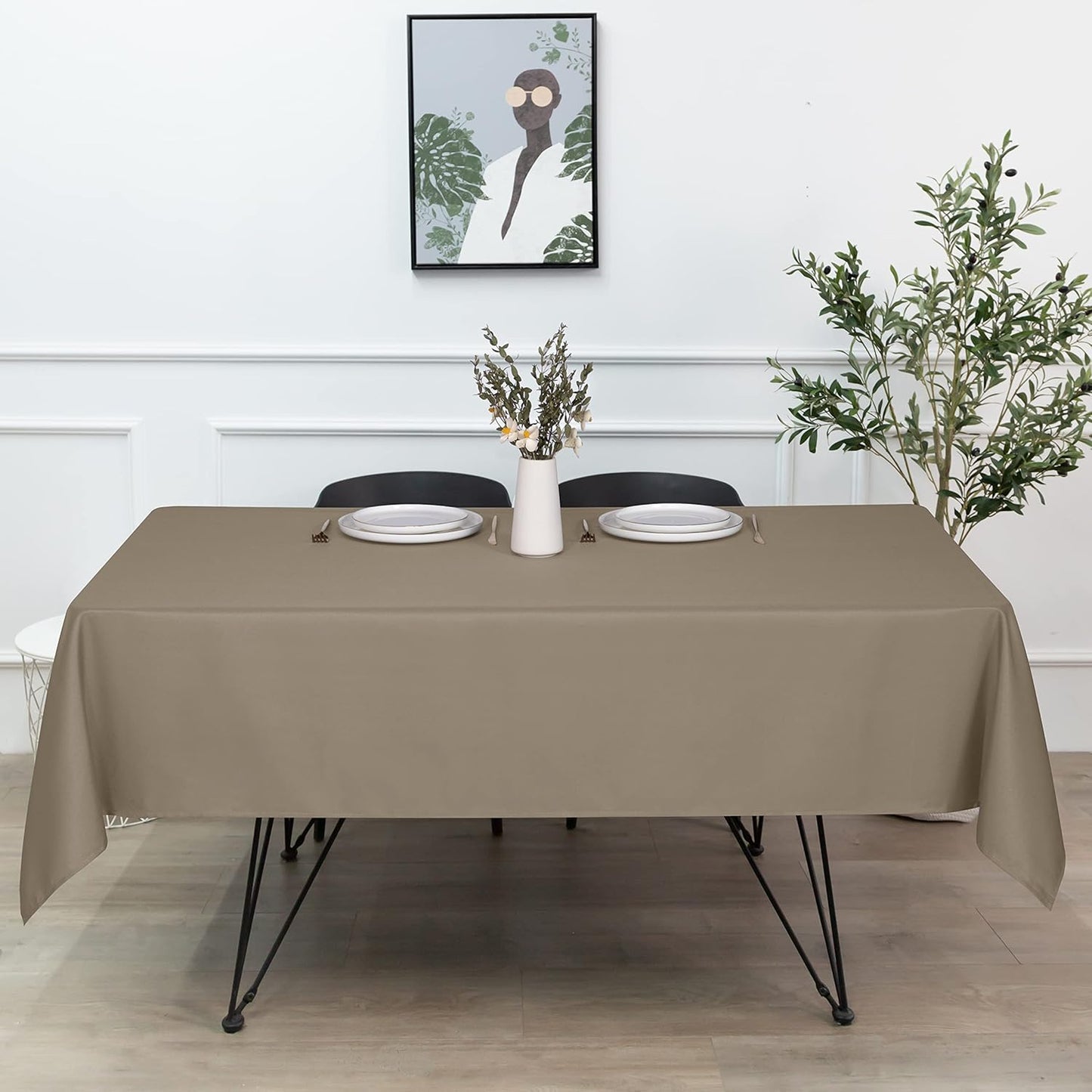 sancua Rectangle Tablecloth - 54 x 120 Inch - Stain and Wrinkle Resistant Washable Polyester Table Cloth, Decorative Fabric Table Cover for Dining Tables, Buffet Parties and Camping, Taupe
