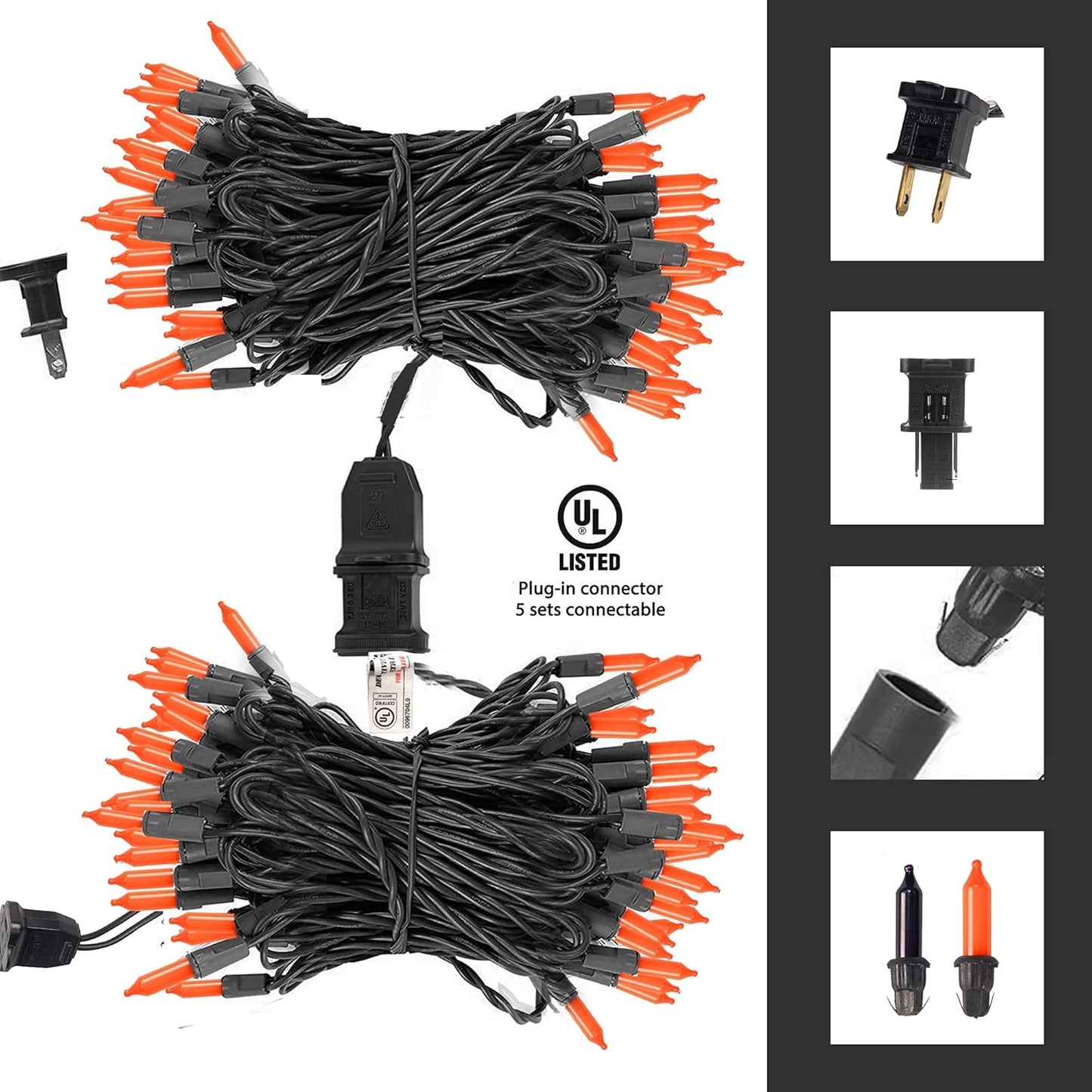 Dazzle Bright Orange Halloween Mini Lights, 20FT 100 Count Waterproof Incandescent Lights Plug in, Connectable Halloween Decorations for Indoor Outdoor Party Yard