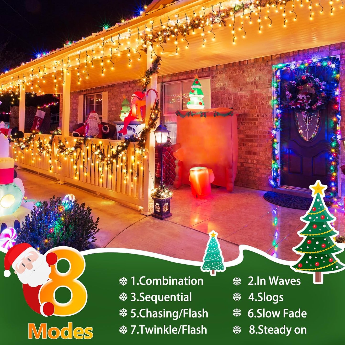 KNONEW 33FT 400 LED Christmas Lights Outdoor Black Wire String Lights with 75 Drops, 8 Lighting Modes, Timer Memory Function Connectable Hanging Curtain Lights for Halloween Party Decor (Warm White)