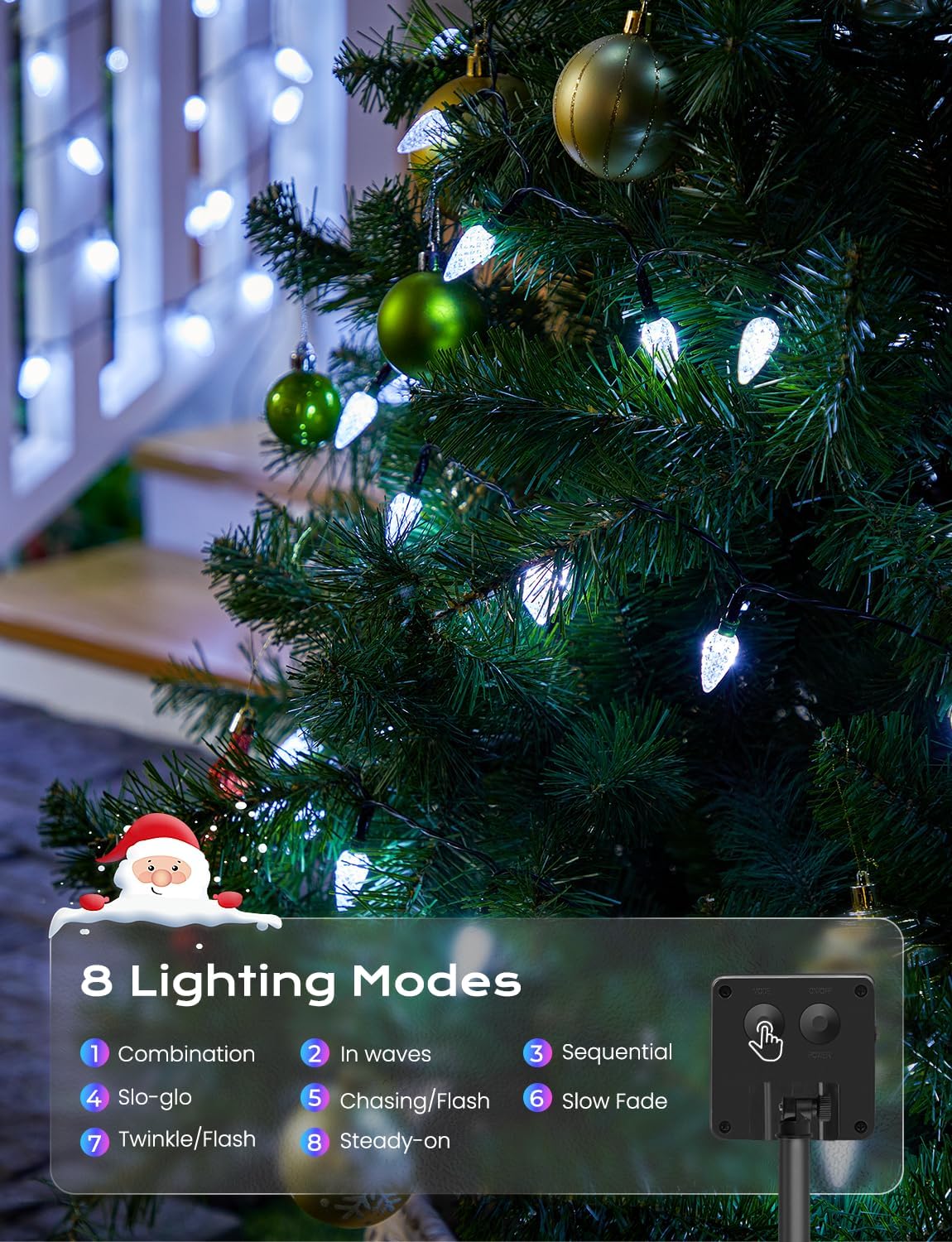 Brightown Solar Operated C6 Strawberry String Lights, 22.64ft 50 LEDs White LED Christmas Fairy Lights, Solar Christmas Lights Outdoor, Christmas Decorations for Christmas Tree, Garden Decor