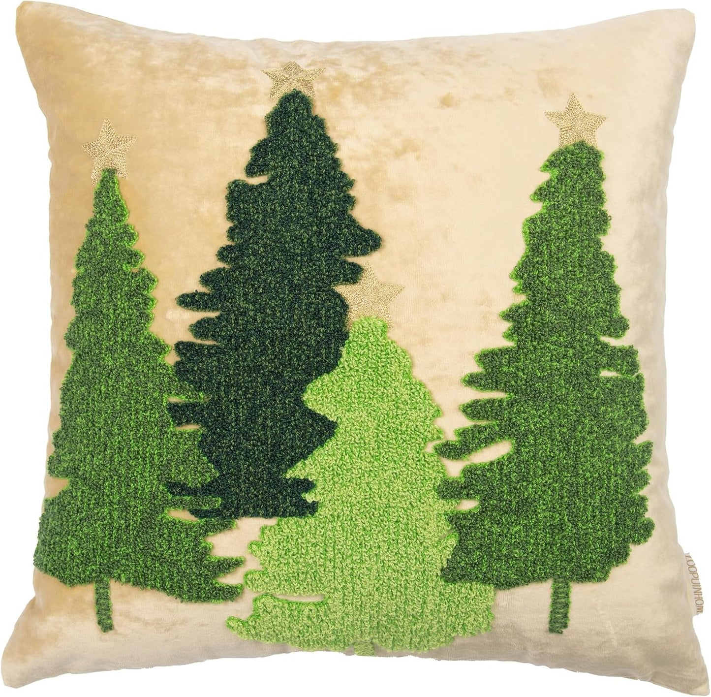 Christmas Tree Pillow Covers 18x18, Embroidered Throw Pillow Covers Decorations Holiday Pillows for Home Couch Sofa Bed Living Room,Gold Crushed Velvet Cushion