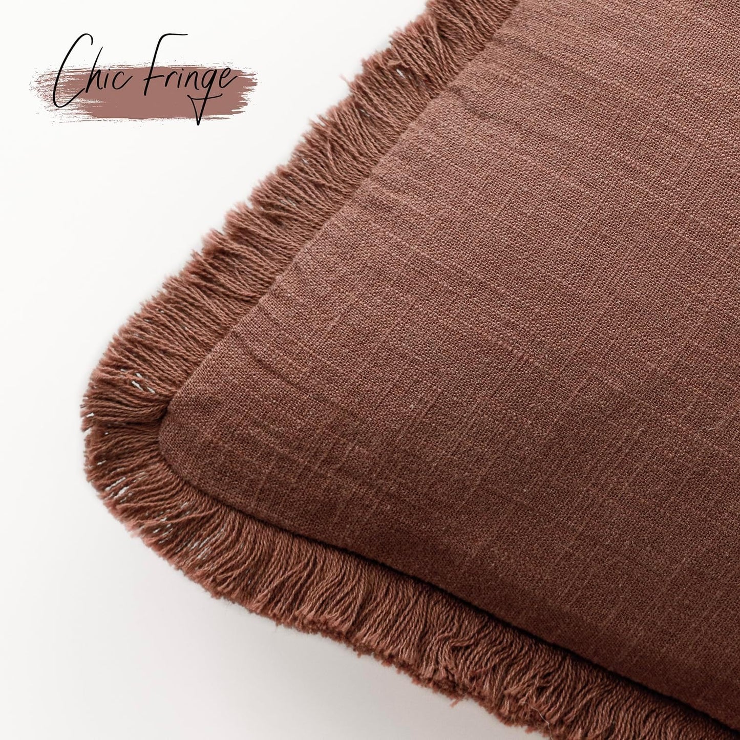 Foindtower Set of 2 Decorative Linen Fringe Lumbar Throw Pillow Covers Boho Farmhouse Cushion Cover with Tassels Soft Accent Pillowcase for Couch Sofa Bed Living Room Home Decor,12×24 Inch,Rust Red