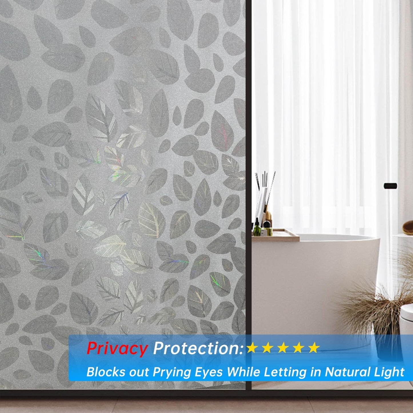 Window Privacy Film with Installation Tools,Static Cling, Anti UV, Heat Control, Ideal for Home Shower Office Glass Door (Leaf White (Glue-Free), 23.6X78.7Inch)