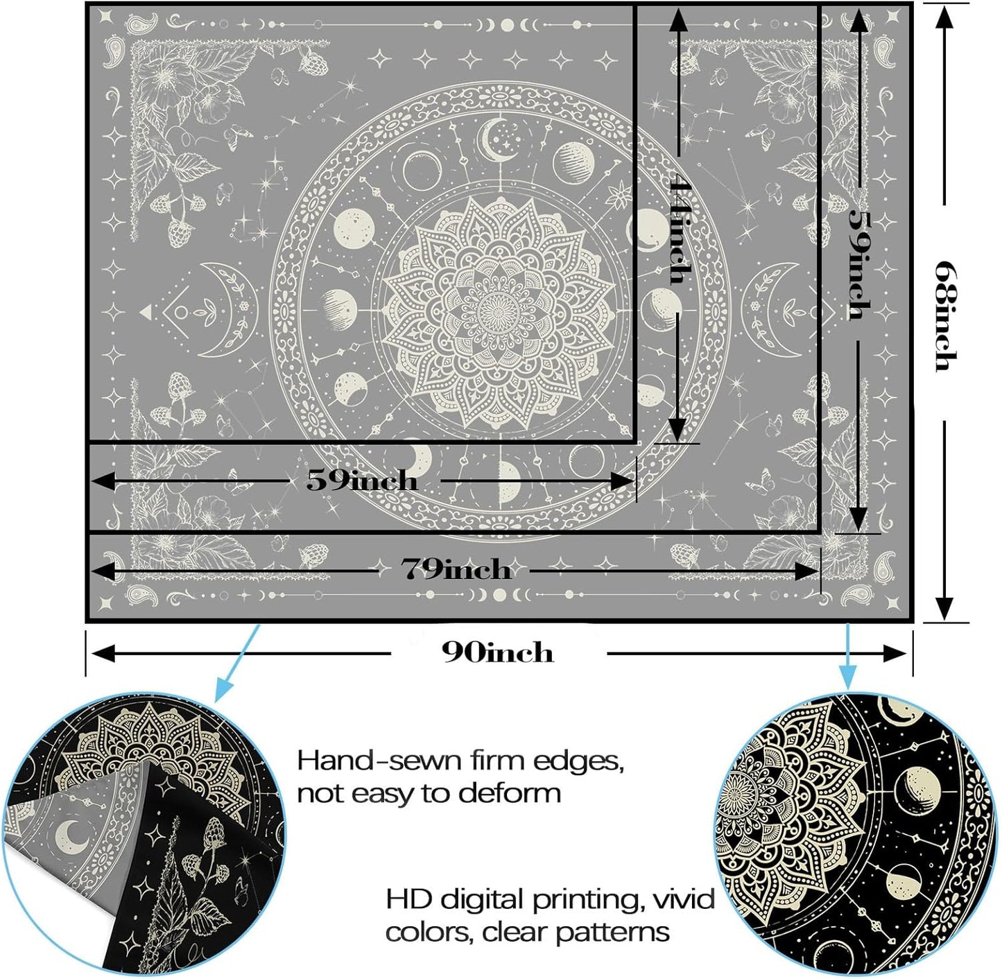 Lunerfex Mandala Moon Tapestry Boho Tapestry for Bedroom Black Tapestries Wall Hanging Living Room Wall Art and Home Decor 70x90