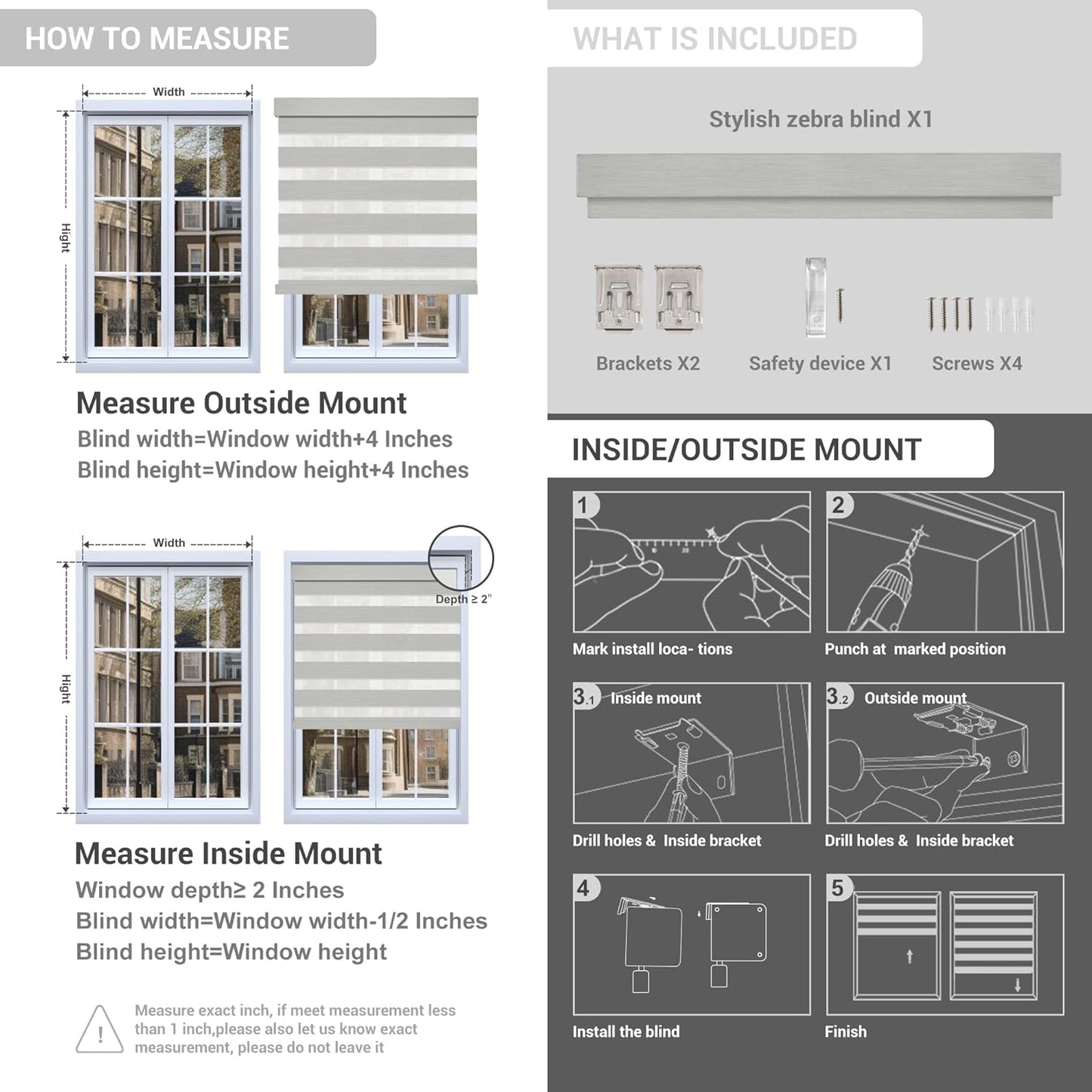 Cordless Zebra Blinds for Windows, Blackout Interior Blinds,Easy to Install,UV Protection,for Offices and Home,Custom Roller Shades, Mousse Light Bown,64" W x 48" H