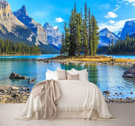 Mountain with Lake Photo Wallpaper Landscape Wall Mural for TV Background Wall Bedroom Living Room Sofa Wall (not self-Adhesive)