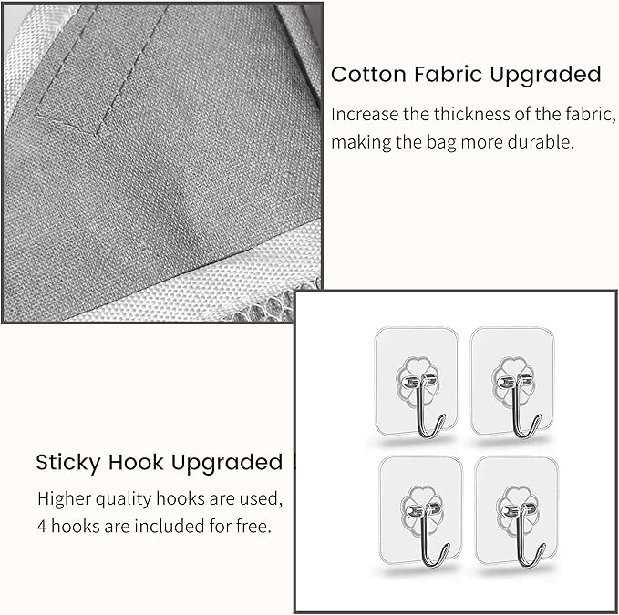 3pcs Small Wall Hanging Organizer Bag, Linen Fabric Door Hanging Storage Basket with Pockets, Waterproof Bin for Kitchen, Bedroom, Office, RV Camper (Gray)