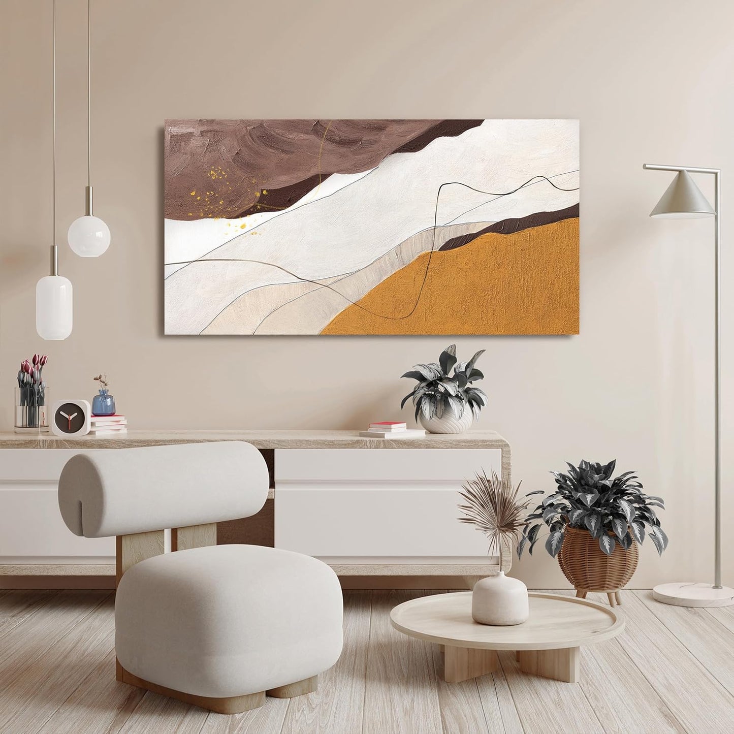Canvas Wall Art Decor Abstract Canvas Art Wall Decor Abstract White Wall Art Prints Modern Minimalist Wall Art Decorations Brown Artwork for Walls Bedroom Office Kitchen Wall Decor 20" X 40"