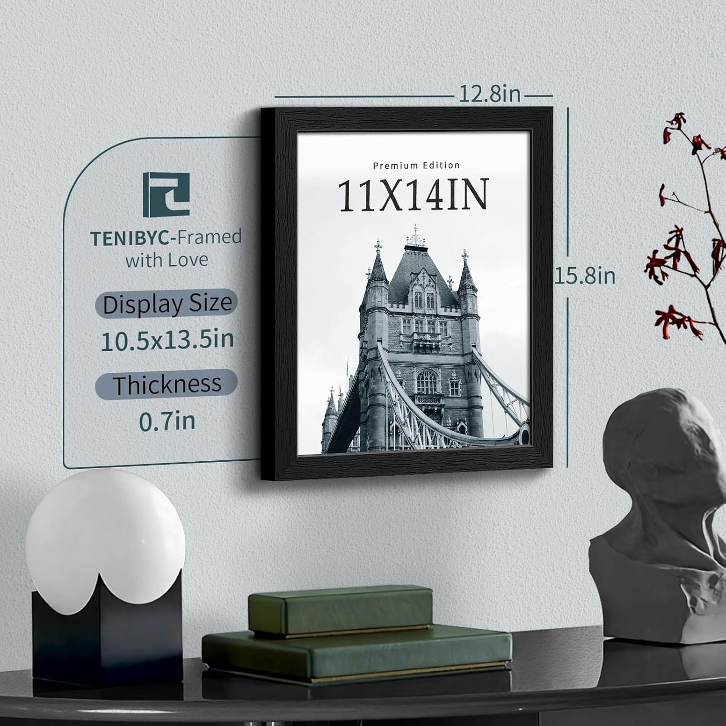 11x14 Picture Frame Set - 3 Pack, Textured Black Solid Wood, HD Tempered Glass, Wall Gallery Photo Frame