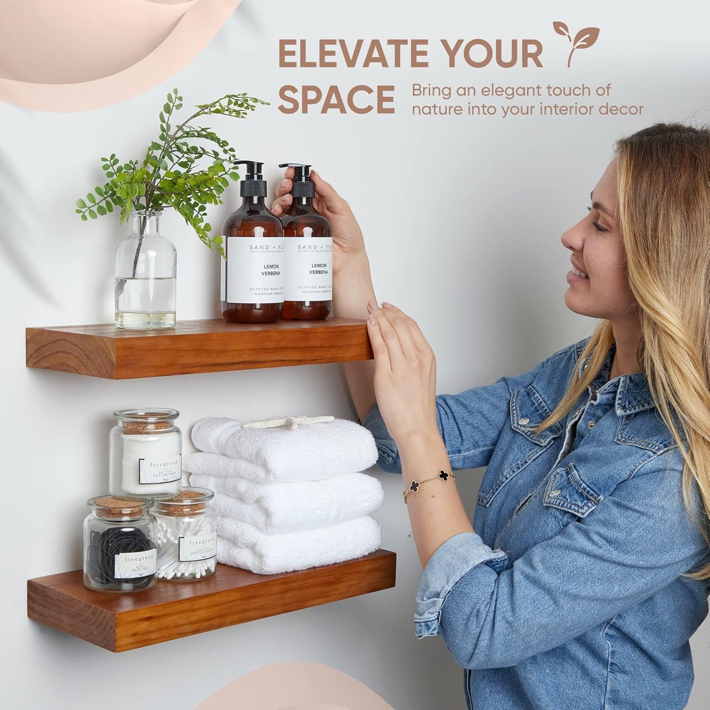 Homeforia 18 inch Floating Shelf Oak, High End Solid Real Wood 18inch Long Floating Shelves for Wall Mounted, Honey Oak Wooden 18in Floating Shelves, Heavy Duty Bracket, 18 X 6.5 X 1.75 inch, Set of 2