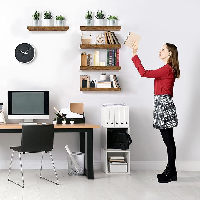 Sorbus Floating Shelves for Wall, Bathroom Shelves Wall Mounted for Kitchen, Bedroom, Living Room, Bathroom Storage, Over Toilet, Hanging Book Shelf for Ｗall Home Decor (Rustic Brown, 5 Pack)