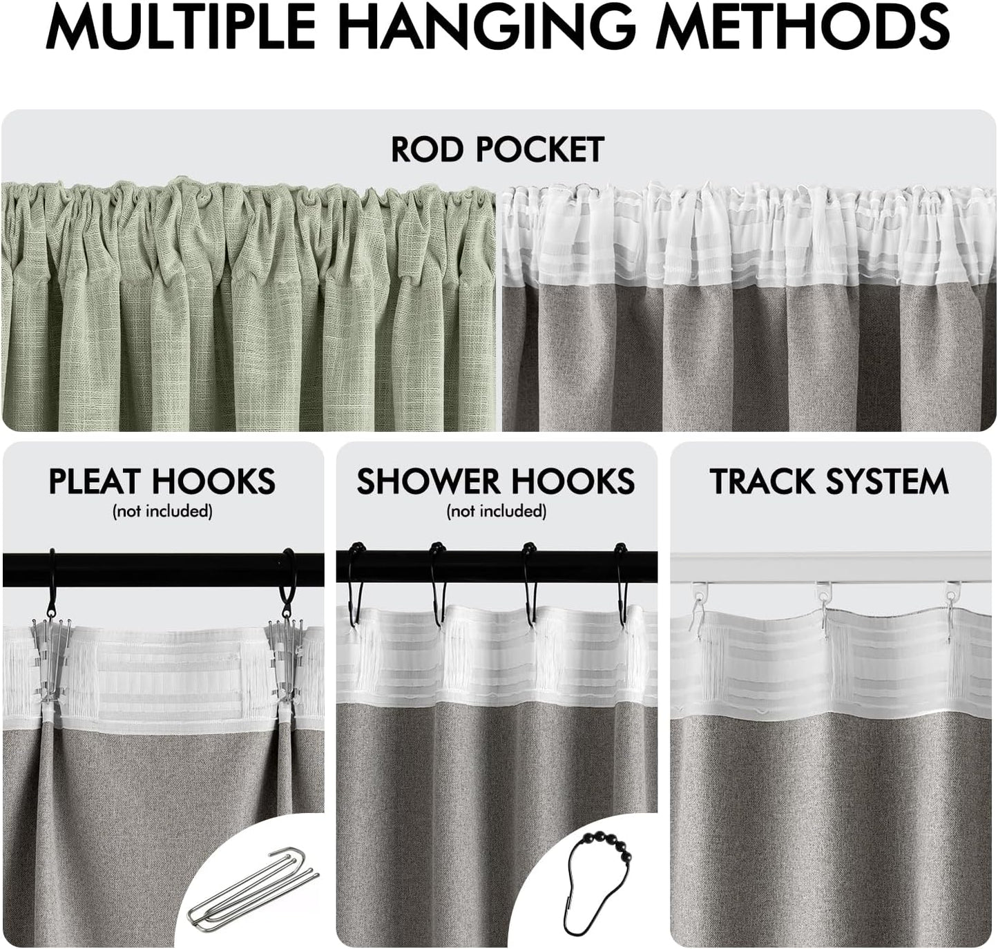 MIULEE Sage Green 100% Blackout Linen Curtains 108 Inch 2 Panels Set Double Sided No Coating Pleated Back Tab Black Out Extra Long Thermal Insulated Pinch Pleat Bedroom Living Room Darkening Drapes