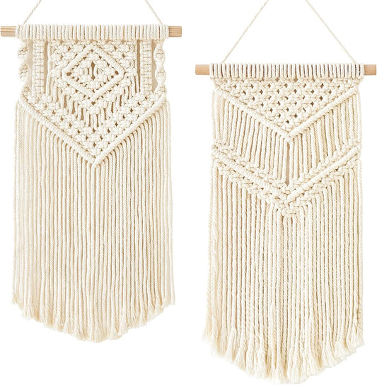 Dahey 2 Pcs Macrame Wall Hanging Small Woven Tapestry Wall Art Decor - Beautiful for Boho Home Dorm College Classroom Decor, Apartment, Nursery, Party Decorations, 16.5" L x 10" W and 17.5"x 10"W