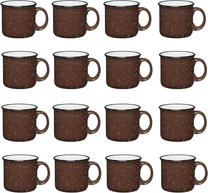 Set of 16 Ceramic Campfire Mugs – 15 Oz, Brown – Coffee & Tea Cups for Home, Work, Travel, Camping – Customizable, Great for DIY, Events, Companies