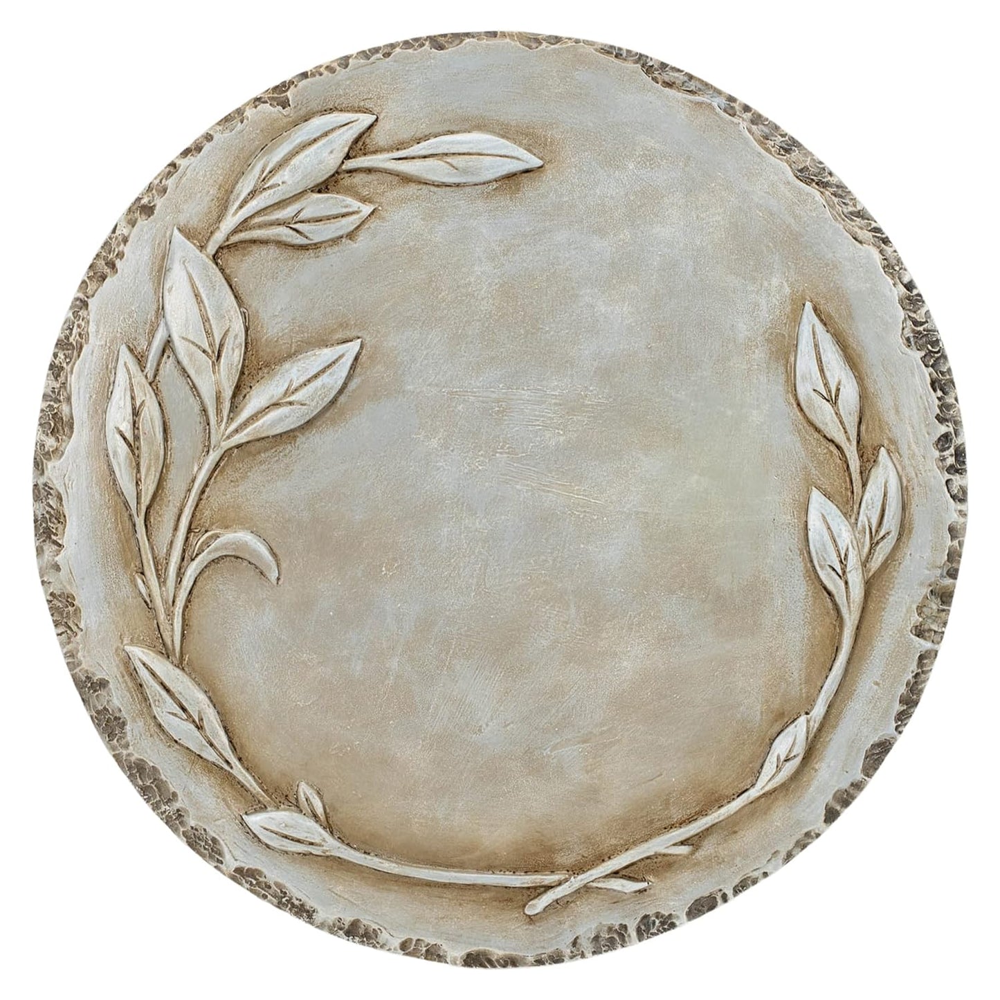 NAT & Jules Floral Laurel Wreath Leaves Pattern Dimensional Indoor Outdoor 12 inch Round Cast Resin Decorative Garden Stepping Stone, Patio, Walkway Sculpture Yard Art, Grey