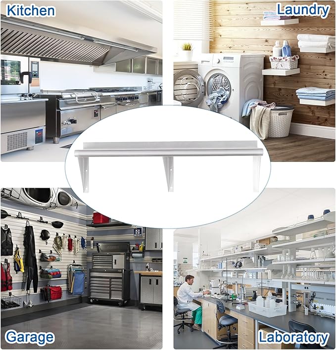 HARDURA Stainless Steel Shelf 18" x 72", 480lb Commercial Shelves Wall Mount Metal Shelving with Backsplash and Brackets for Kitchen, Restaurant, Laundry Room and Home