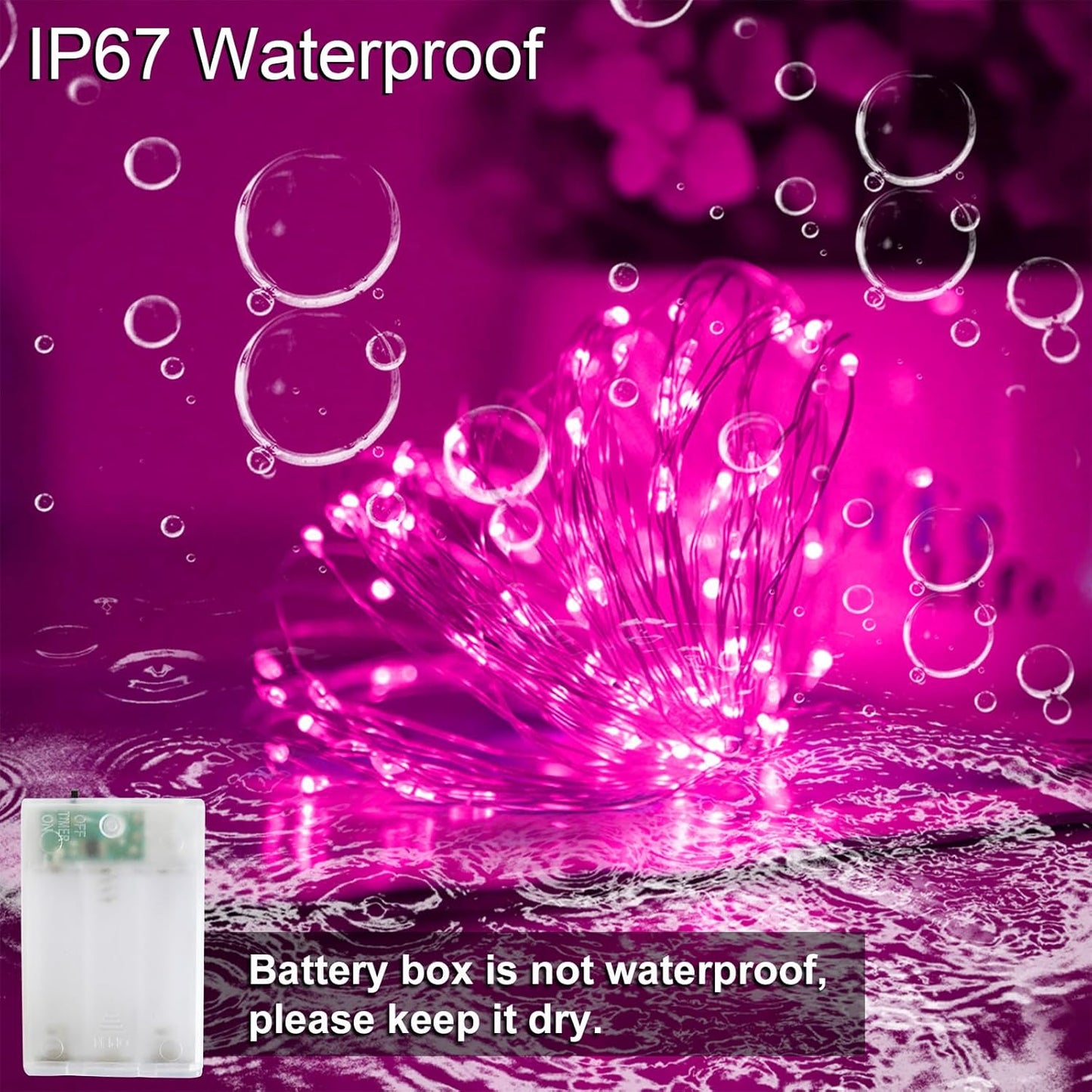 YAOZHOU Valentines Day Pink Decorations Fairy String Lights, Battery Operated with Timer, 2 Pack 33FT 100 Led Mini Battery Powered Lights, Mason Jar Waterproof Firefly Christmas Lights DIY Party