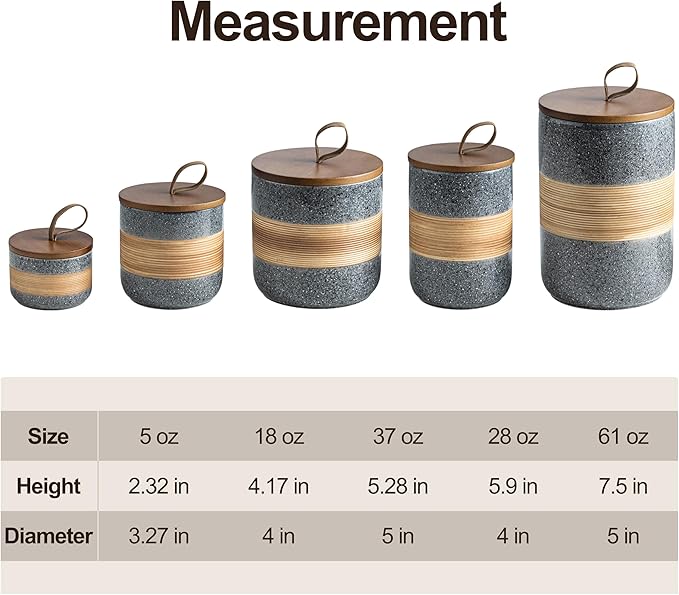 Airtight Coffee Storage Container Jar with Lid, Ceramic Kitchen Food Storage Jars for Spice Sugar Cookie, Coffee Bean Stackable Decorative Jars for Housewarming, Grey & 28oz