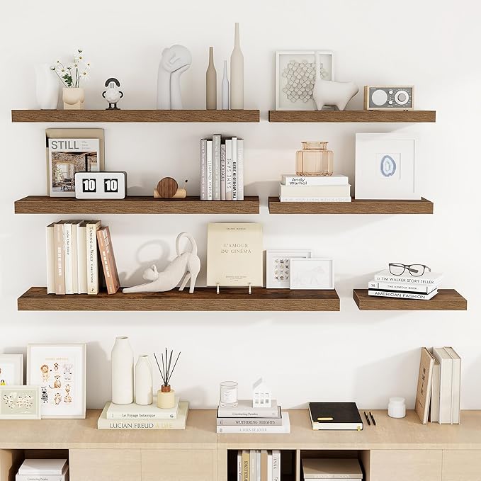 55 Inch Floating Shelves, 55"x9.25"x1.5" Inch Deep Floating Shelves for Wall, Wooden Shelves for Bathroom, Bedroom, Living Room, Brown