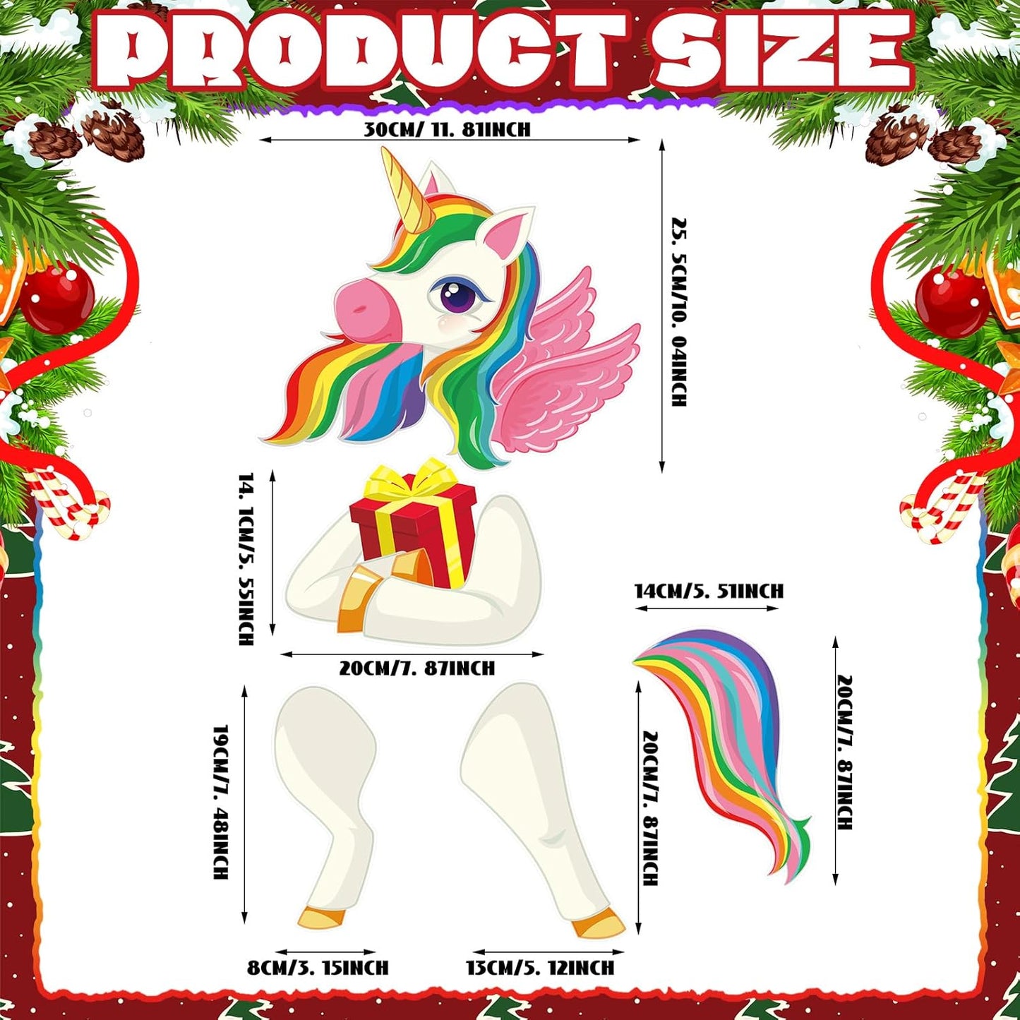 Unicorn Christmas Tree Topper Xmas Colored Unicorn Party Decorative Tree Ornaments Head Hands and Tail Decor for Holiday Christmas Indoor Home Decorations Party Supplies