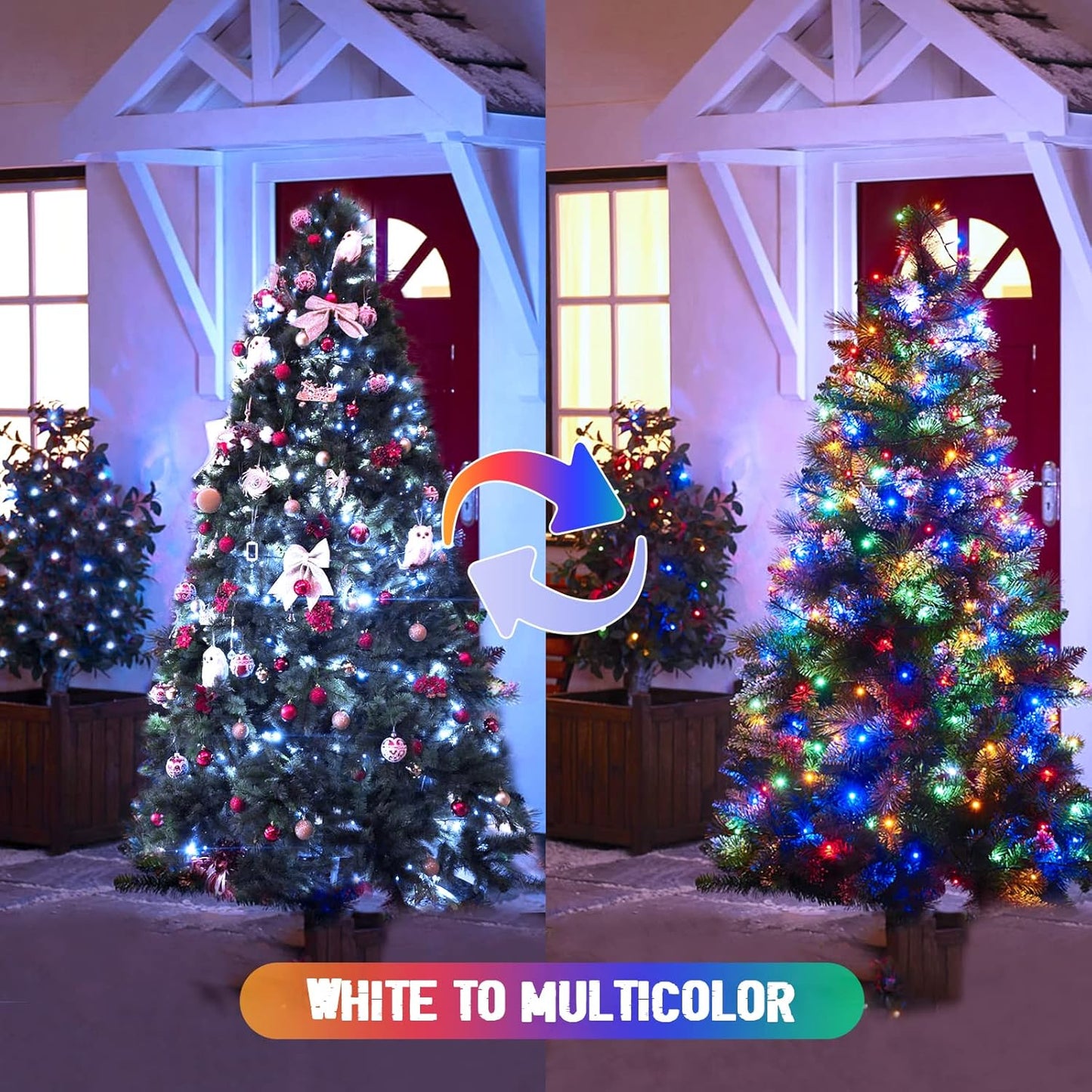 JMEXSUSS 2 Pack White and Multicolor Solar Christmas Lights, Total 400 LED 151FT Color Changing Solar String Lights Outdoor Waterproof for Outside Yard Tree Christmas Decorations