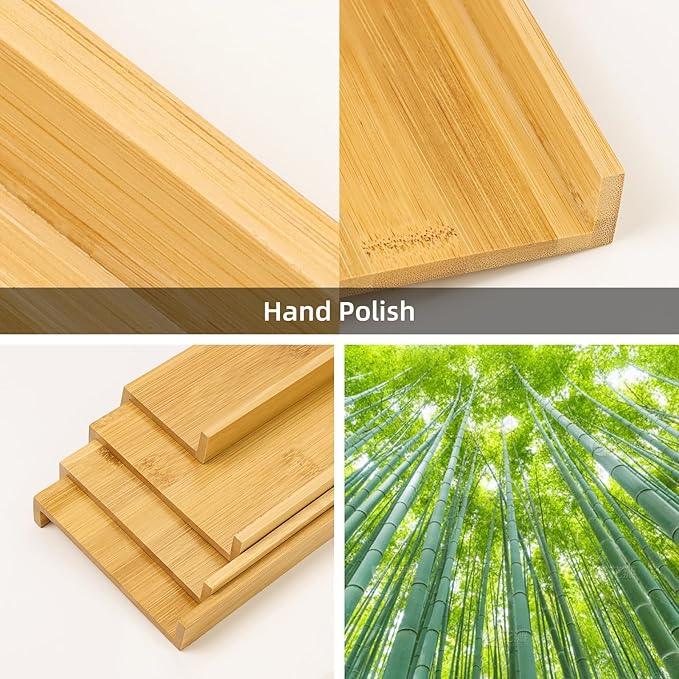 Spice Drawer Organzier,4 Tiers Bamboo Spice Rack Tray Insert for Cabinet Drawer Countertop, Kitchen Seasoning Storage Drawer Organization,14.57" Wide x 15.8" Deep （Hold UP To 32 Jars