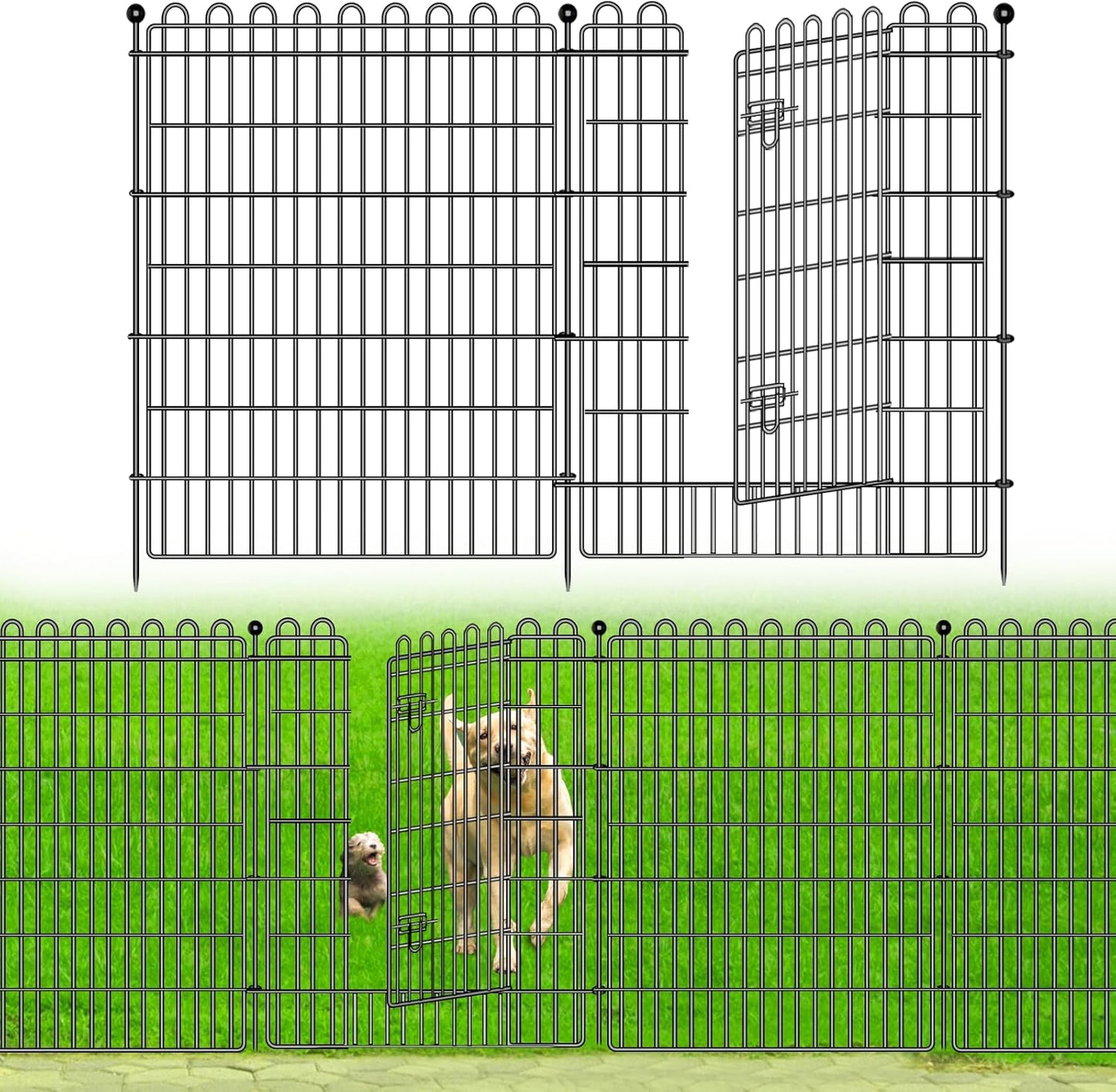 8 Panels No Dig Decorative Garden Fence with Gate for Yard, 48 in(H) X 21 ft(L) Animal Barrier Fencing for Outdoor Dog, Metal Portable Garden Fences for Borders, Pets, Landscape, Temporary Fence