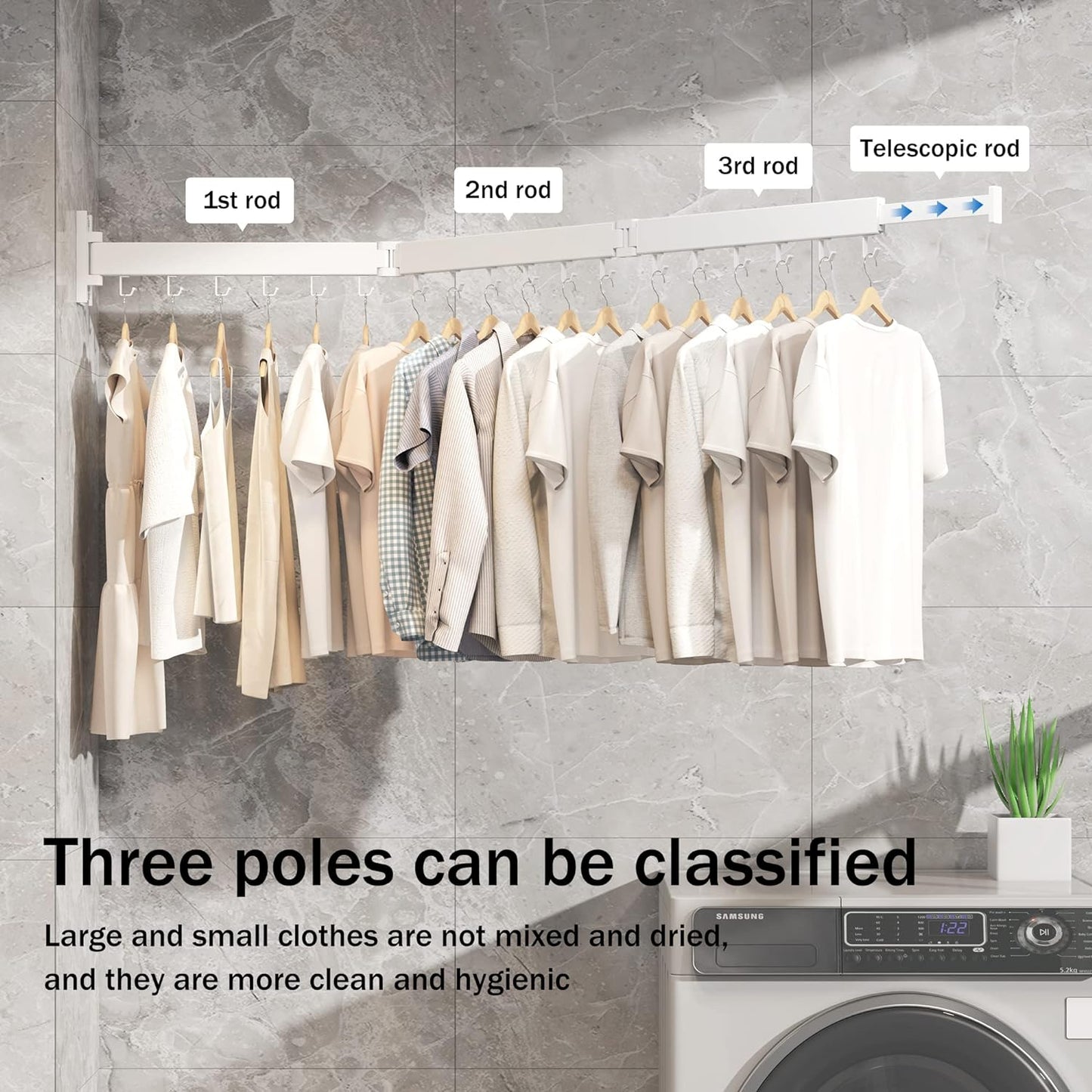 Clothes Drying Rack Wall Mounted,Drying Rack Clothing,Laundry Drying Rack Wall Mount,Collapsible Drying Racks for Laundry,Retractable,Foldable,Clothes Hanger Rack,Clothes Dryer Rack,White Color