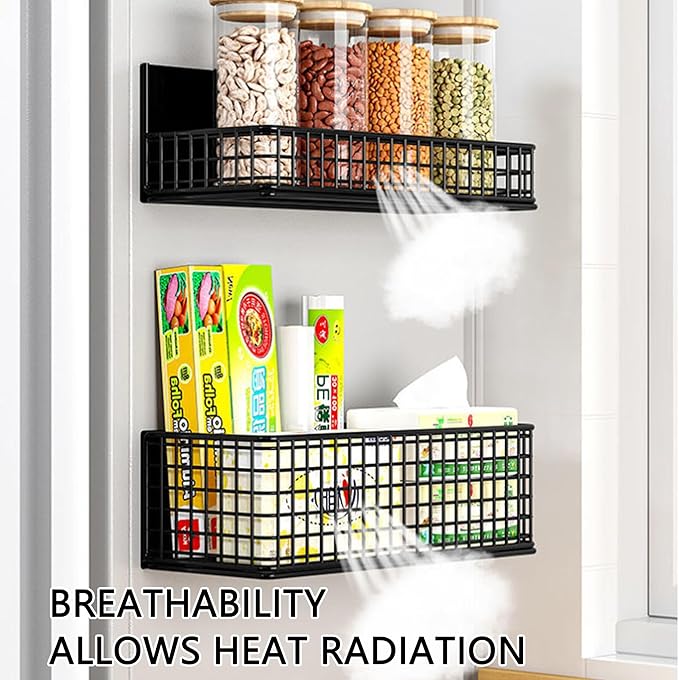 Magnetic Basket Fridge Organizer Wire Bins Pencil Holder Whiteboard Accessories Home Kitchen Organization (White-Low)