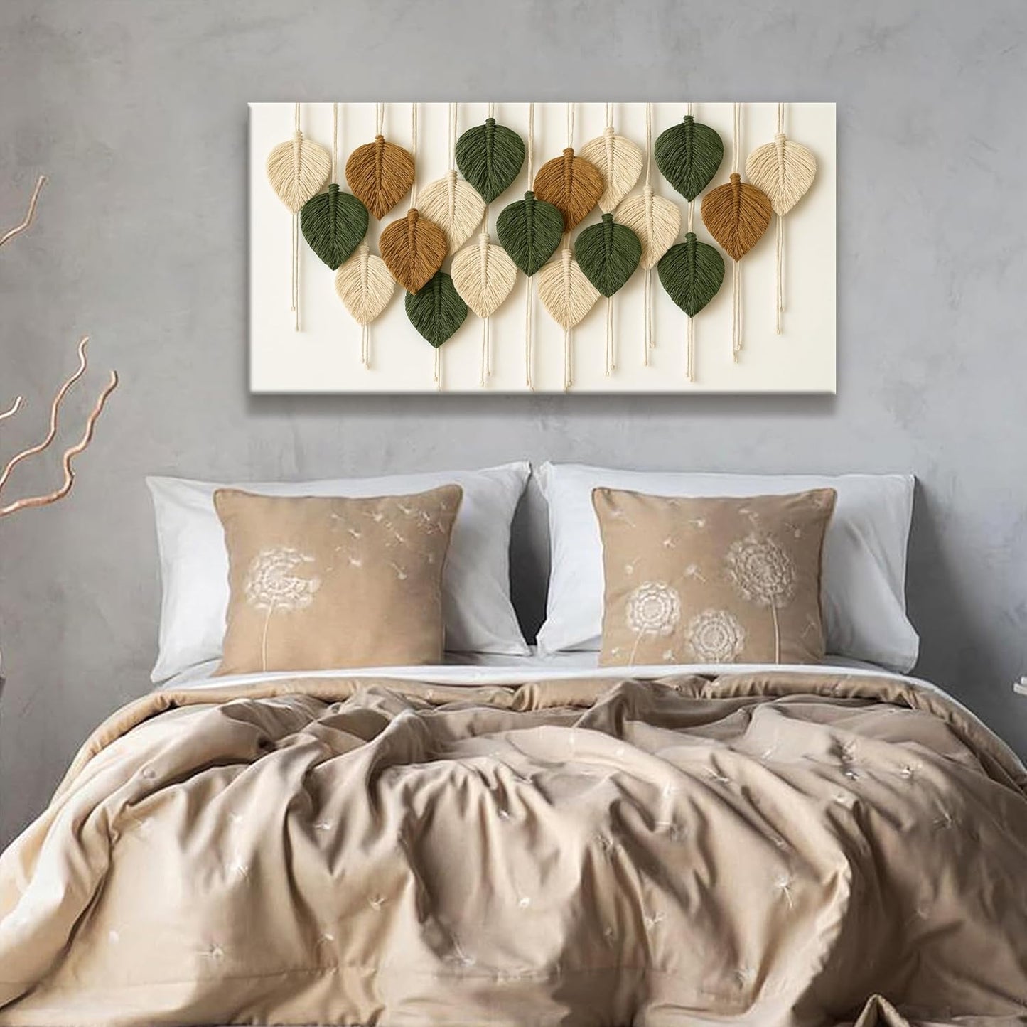 Boho Wall Art Chic Home Wall Art Modern Bohemian Feather Canvas Wall Art Decor For Apartment Dorm Living Room Bedroom Nursery Backdrop 20"W X 40"L Ready To Hanging