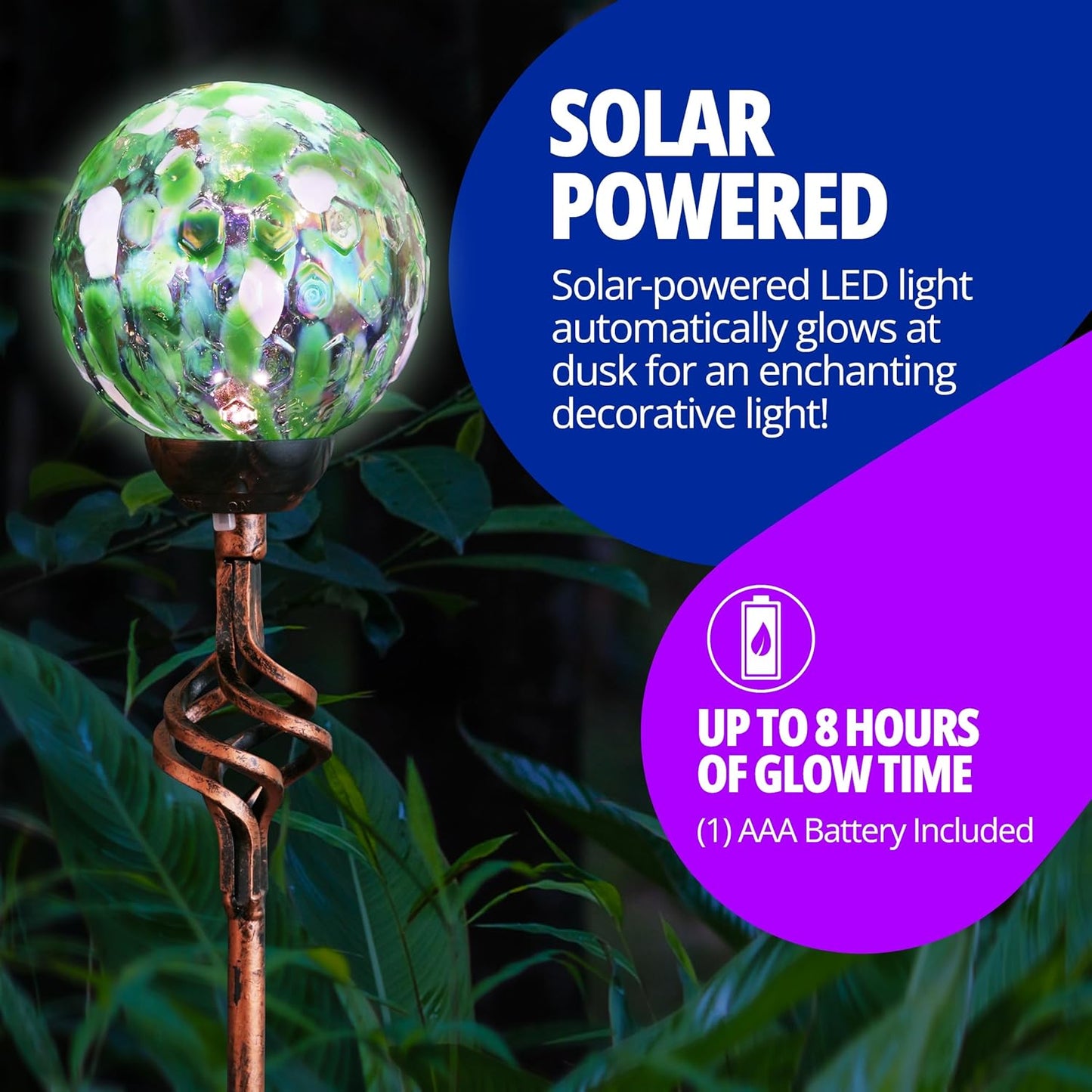 Exhart Garden Solar Lights, Decorative LED Honeycomb Glass Ball Garden Stake, Glass and Metal Outdoor Decoration, Green, 4 x 31 Inch