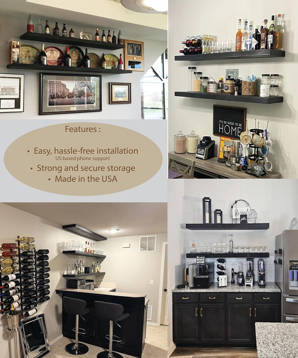 joelsantiques 72 Inch Wooden Floating Shelves for Wall - 72x12x2 in - Made of Natural Wood - Long Heavy Duty Wall Shelves for Bedroom - Perfect for Living Room, Kitchen - Black