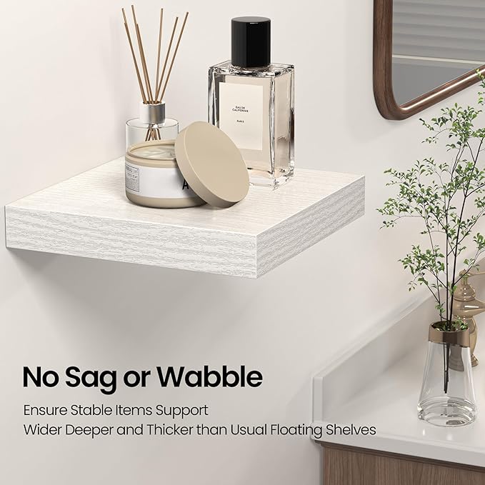 Square Floating Shelves for Wall, 12" W x 12" D x 1.2" H, Small Wooden Wall Mounted Display Shelves with Invisible Brackets for Living Room, Bedroom, Bathroom, Kitchen Decor, Set of 3, White
