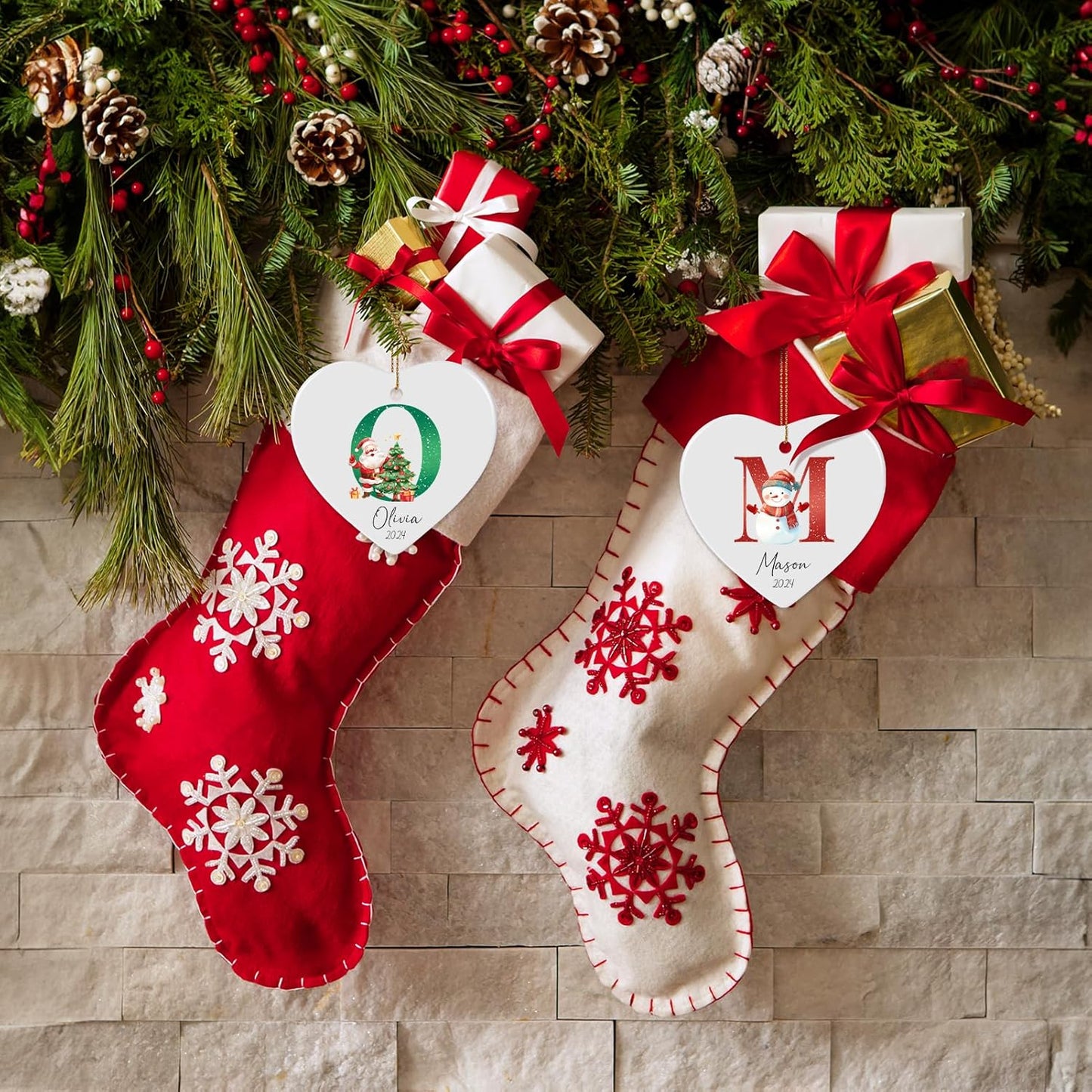 Letter Name Ornament, Personalized Christmas Ornaments, Custom Initial A-Z Ceramic Heart Ornament 2025, Customized Monogrammed Ornaments for Christmas Tree