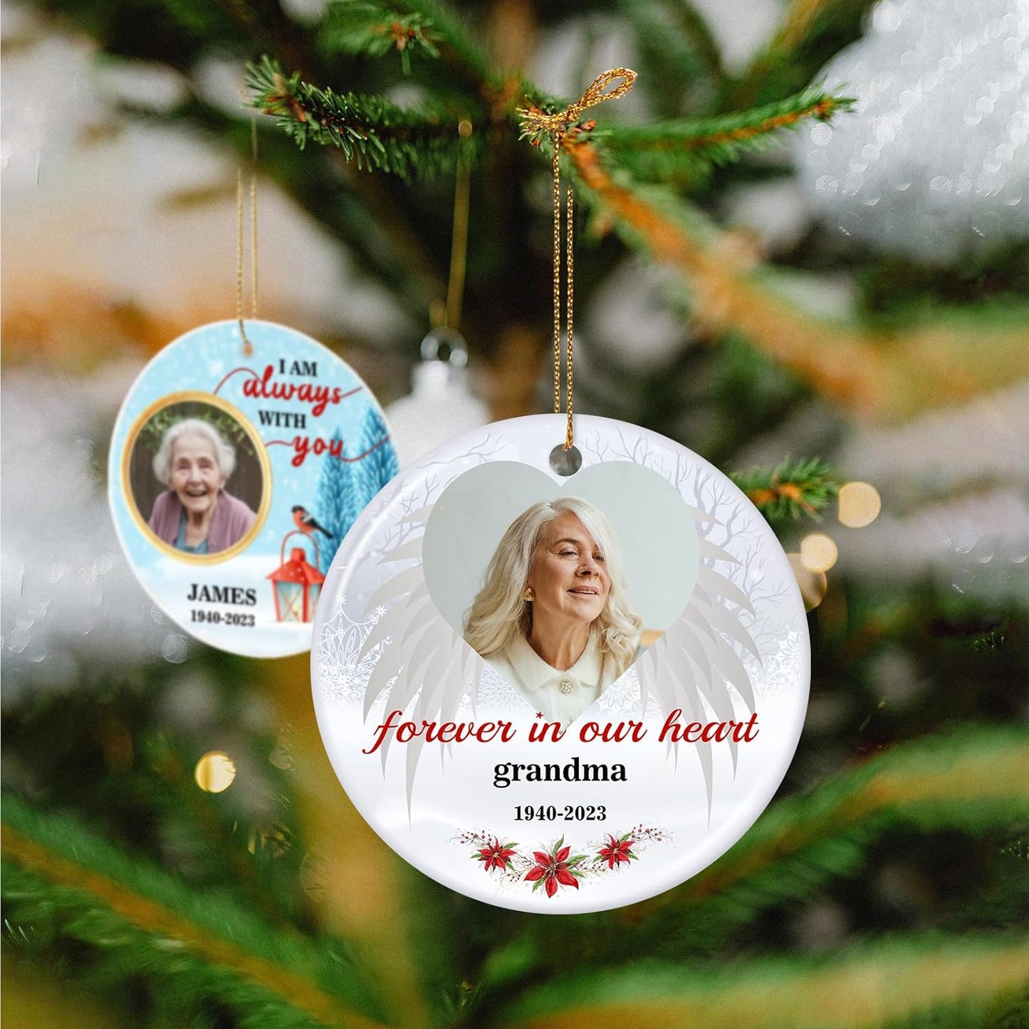 Customized Sympathy Gift for Loss of Loved One - Personalized Christmas Photo Ornaments 2025 - Custom Photo, Name, Years Memorial Gifts