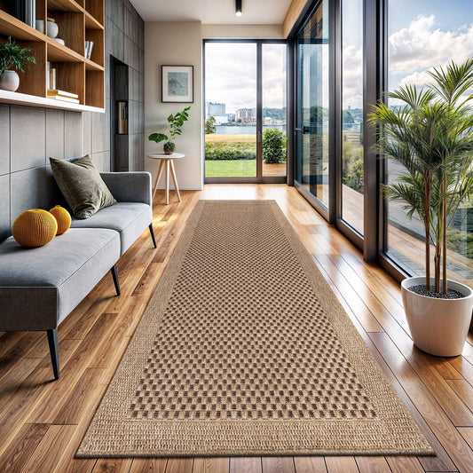 CAMILSON Indoor and Outdoor Runner Rug Natural Sisal Boho Woven Design Easy-Cleaning Non Shedding Fiber Living Room Bedroom Garden Patio and Kitchen Washable Outside Carpet Alfombras (2x7)