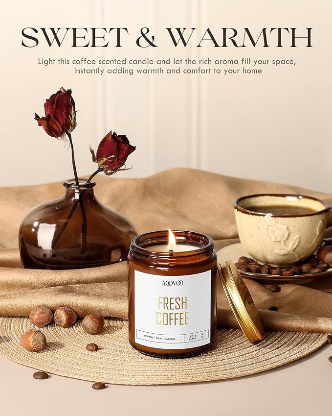 AOOVOO Fresh Coffee Candles - 9 oz Scented Candles, Aromatherapy Candle, Soy Candle for Home Scented