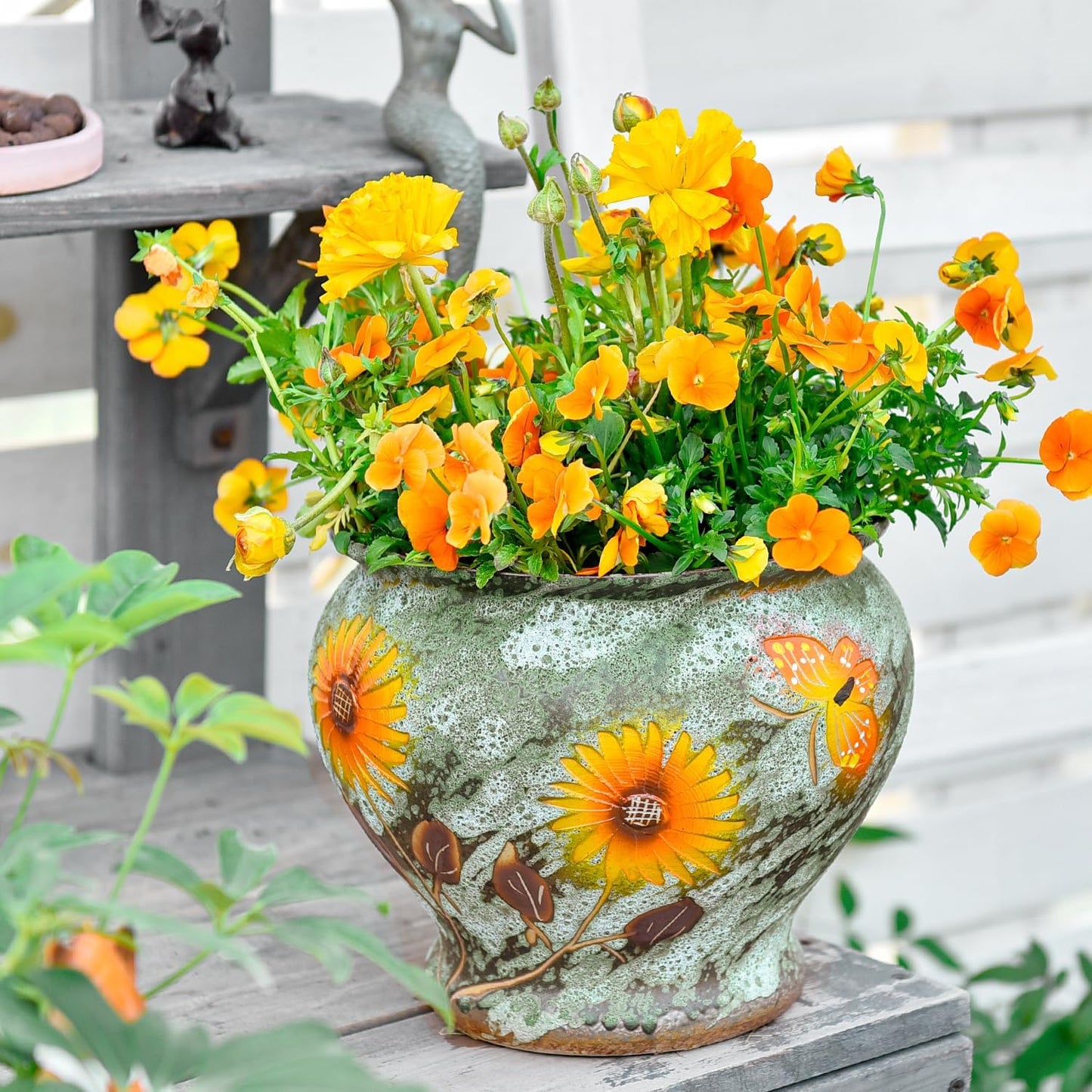 Sungmor Ceramic Hand Painted Succulent Flower Pots, 9 Inch Large Pottery Pots for Indoor Outdoor Plants, Decorative Ceramic Vase for Flower Arrangement Home Decor, Vintage Centerpieces Flowerpot