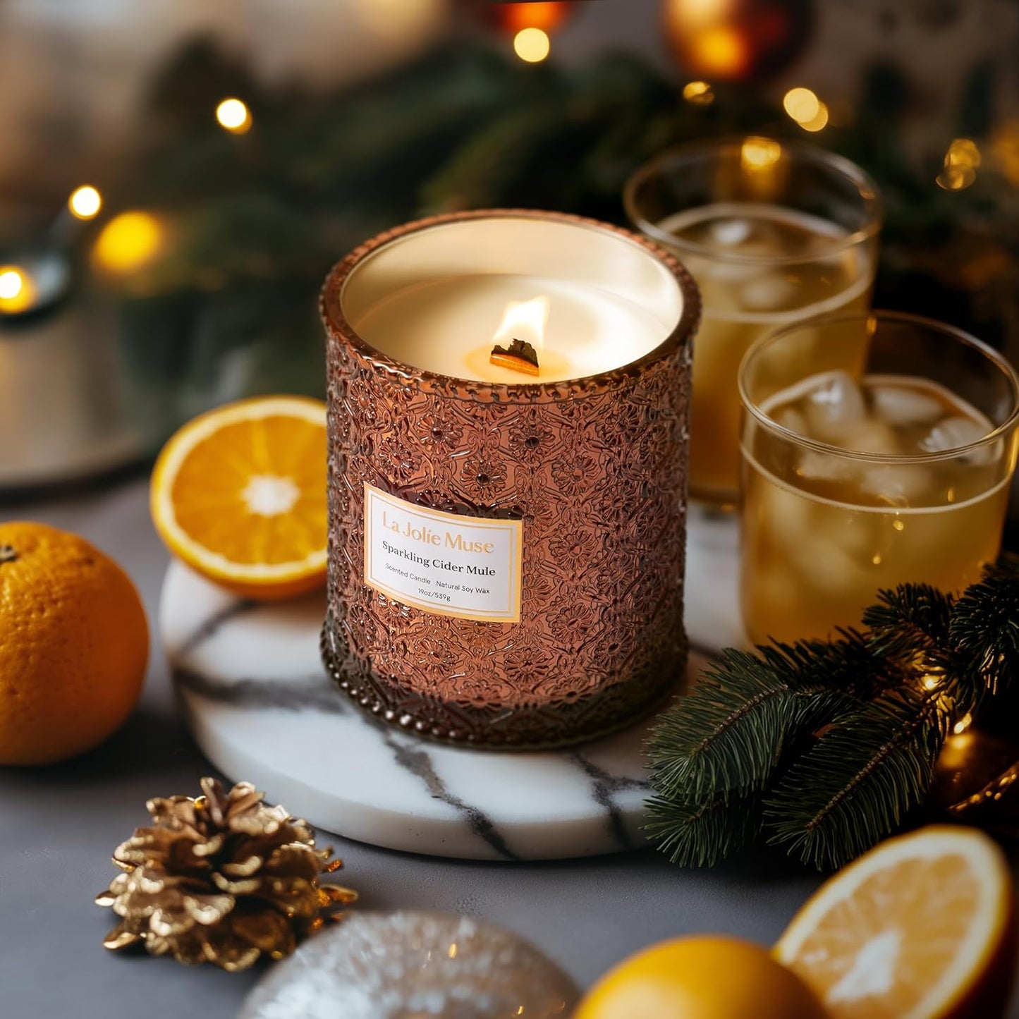 LA JOLIE MUSE Fall Candle | Sparkling Cider Mule Candle – Apple Cider, Orange & Amber | 19 oz Wooden Wick | Clean Burn & Vibrant Scent | Fun Gift for Hosts & Fall Tablescapes