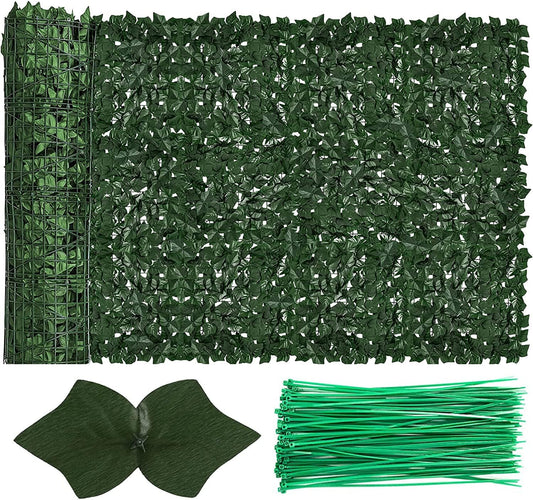 Faux Ivy Fence Privacy Screen Outdoor Expandable Artificial Greenery Roll Fake Hedge Wall Patio Green Plastic Leaf Plant Vine Grass Panels Gate Covering for Garden Yard Balcony (100x60 in)