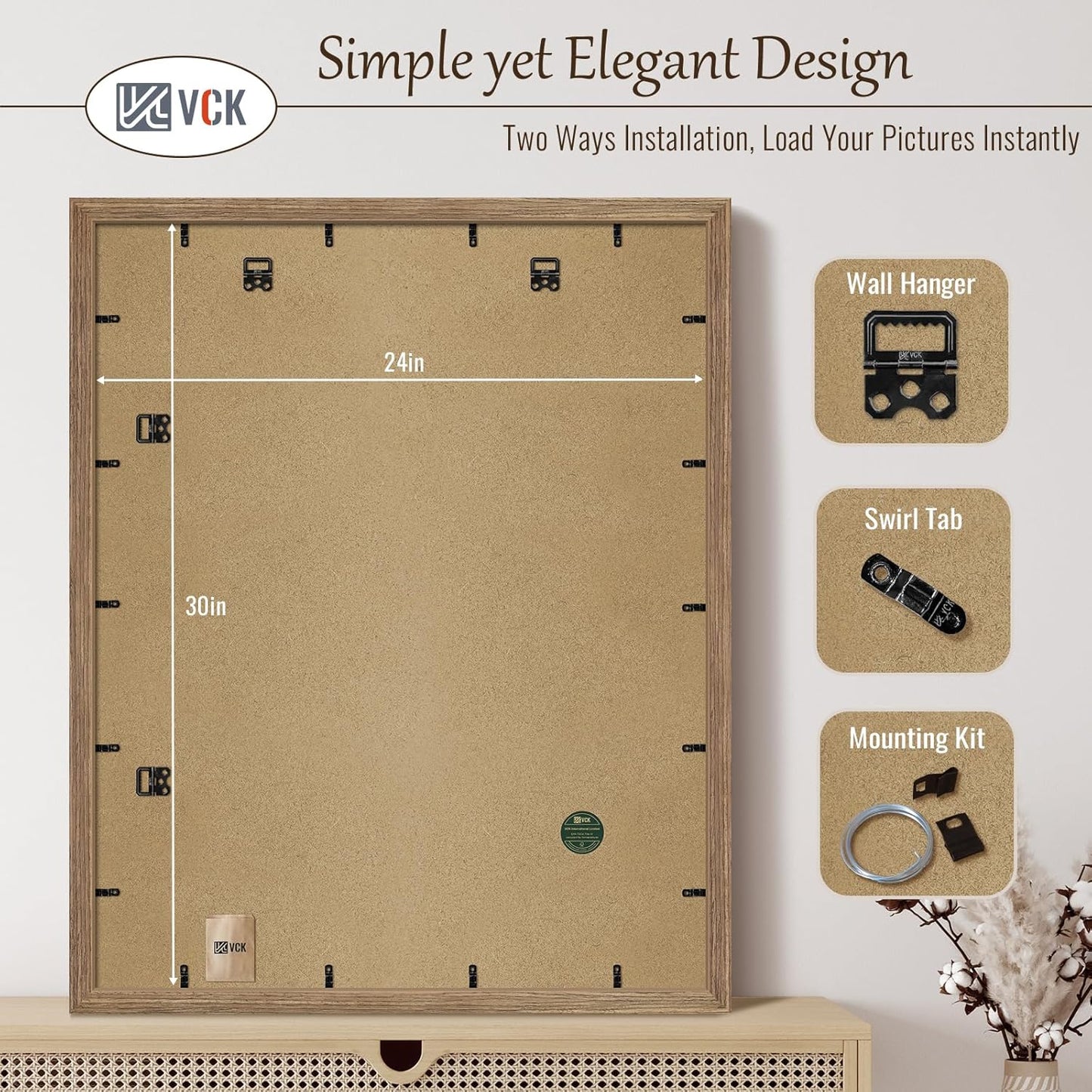 VCK 20x30 Frame 3 Pack - Brown Walnut, Natural Textured Solid Wood Poster Picture Frame, Wall Mounting Hanging