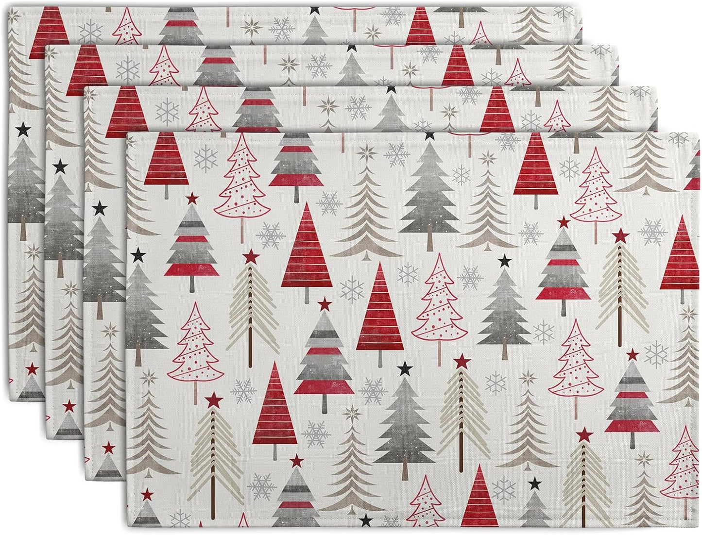 Christmas Tree Placemats Set of 4 Geometric Colorful Xmas Place Mats 12x18 Inch Seasonal Winter Holiday Farmhouse Washable Linen Table Mat for Party Kitchen Dining Decoration