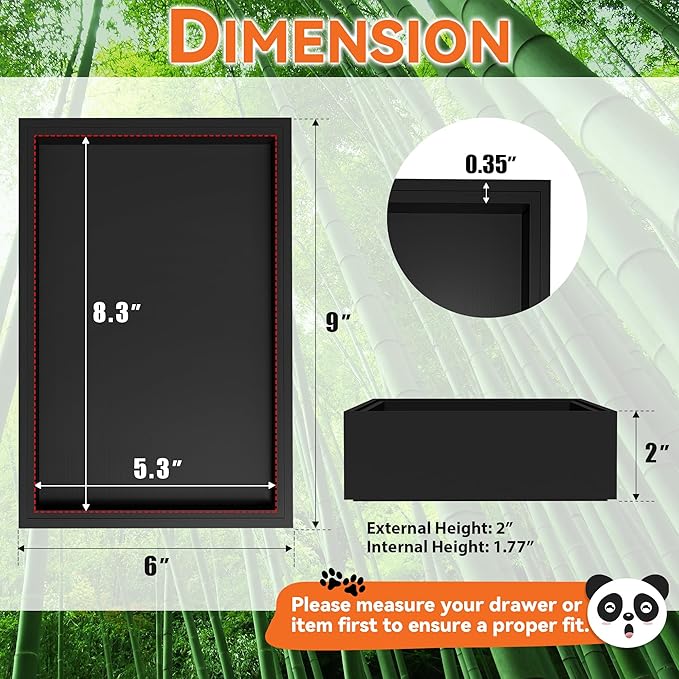 Bamboo Drawer Organizer, Cutlery Silverware Organizer for Kitchen Drawer, Stackable Utensil Organizer, 2 Pcs Flatware Organizer, Wooden Storage Box Tray (Black, 9 X 6 X 2 Inch)